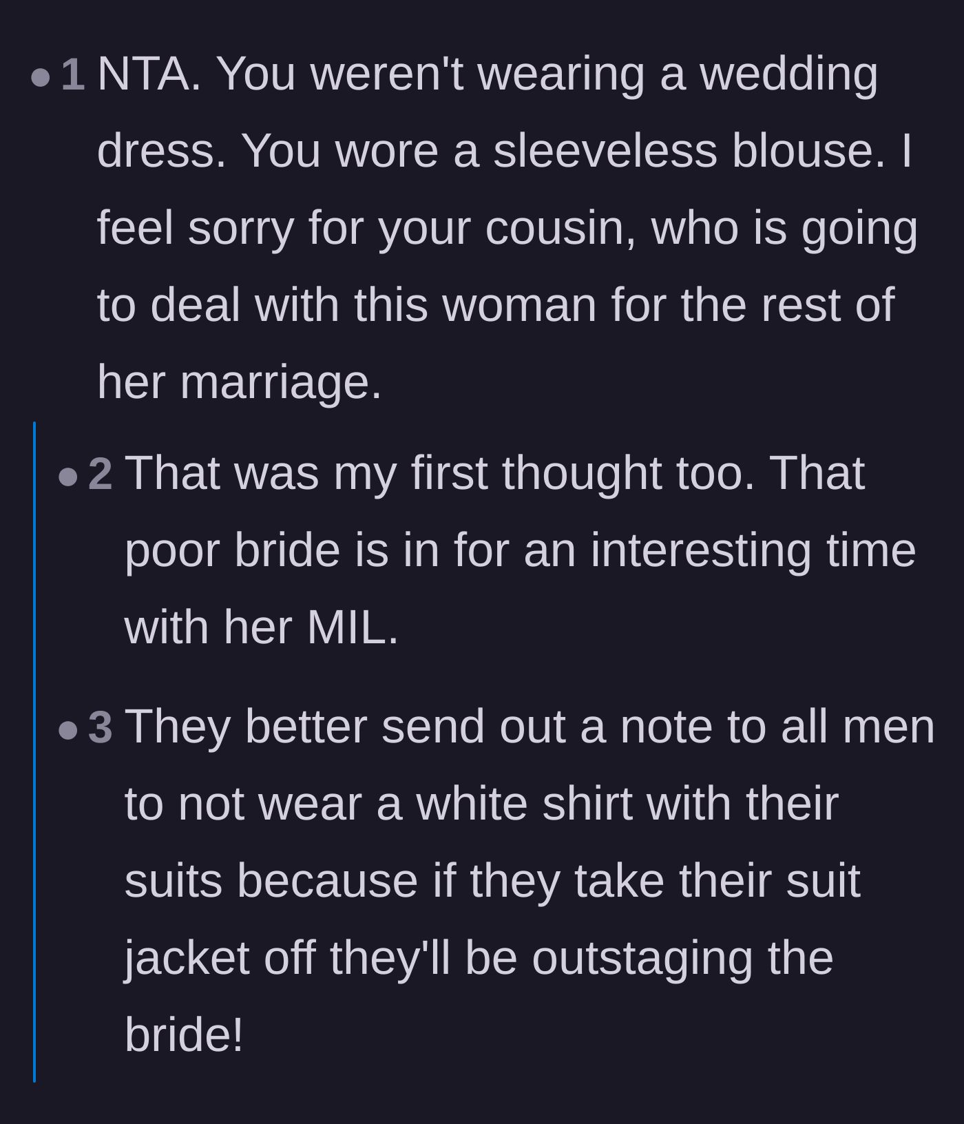 Comment thread 5 - Sympathy for the bride who has to deal with this toxic mother-in-law for the rest of her marriage.