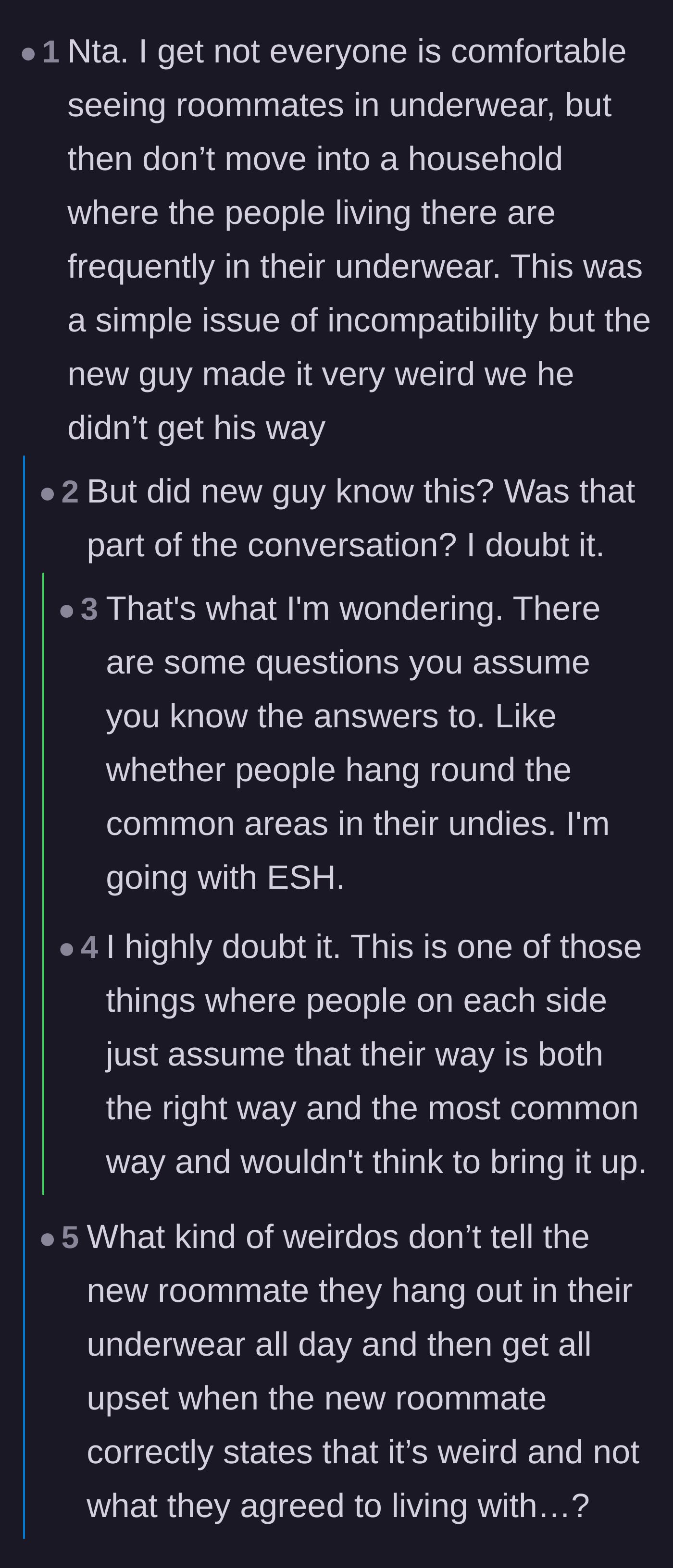 Comment thread 6 - A discussion on how both sides failed during the initial roommate vetting process by assuming their own lifestyle was the default.