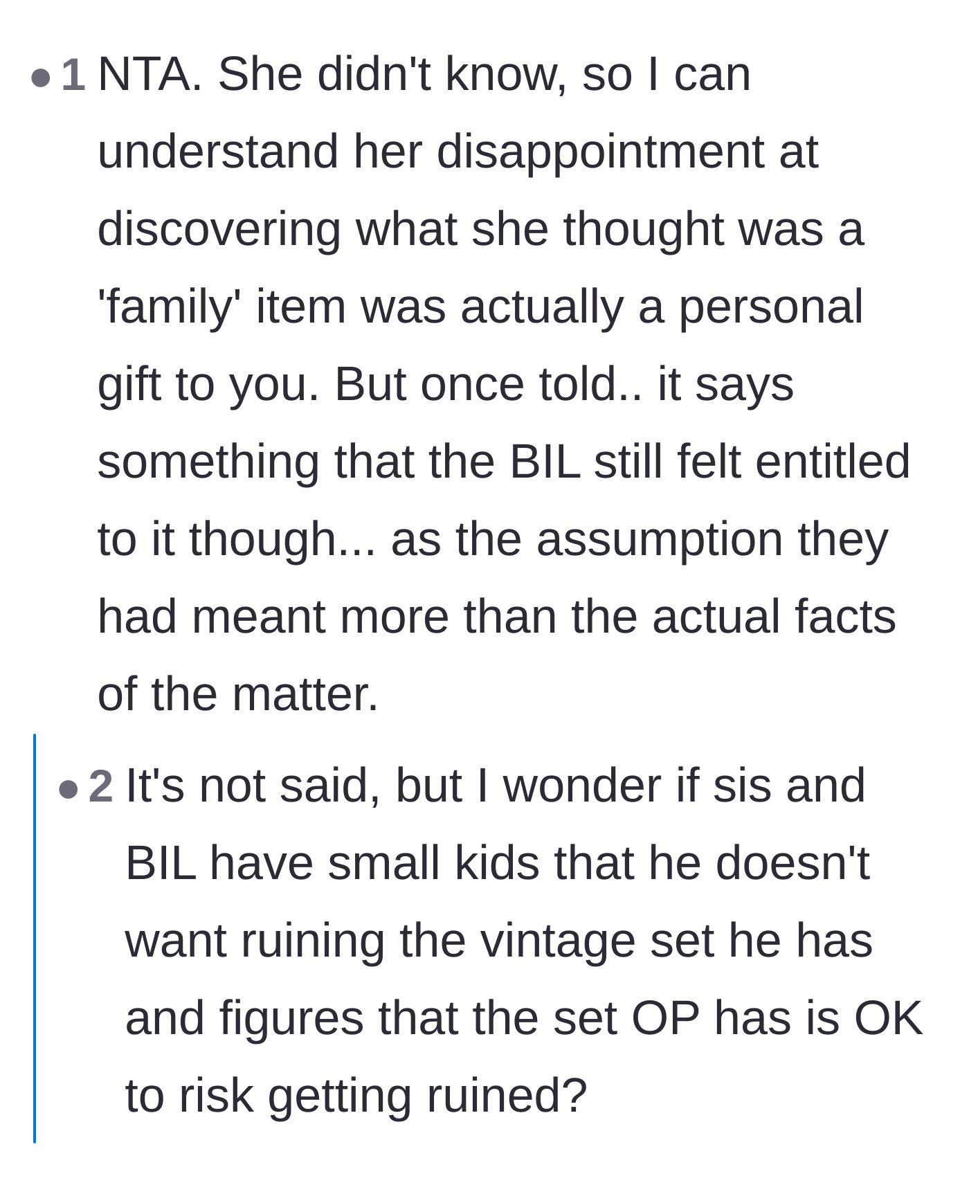 Comment thread 3 - A theory that the brother-in-law wanted to use the author's nativity set as a decoy for his kids to break.