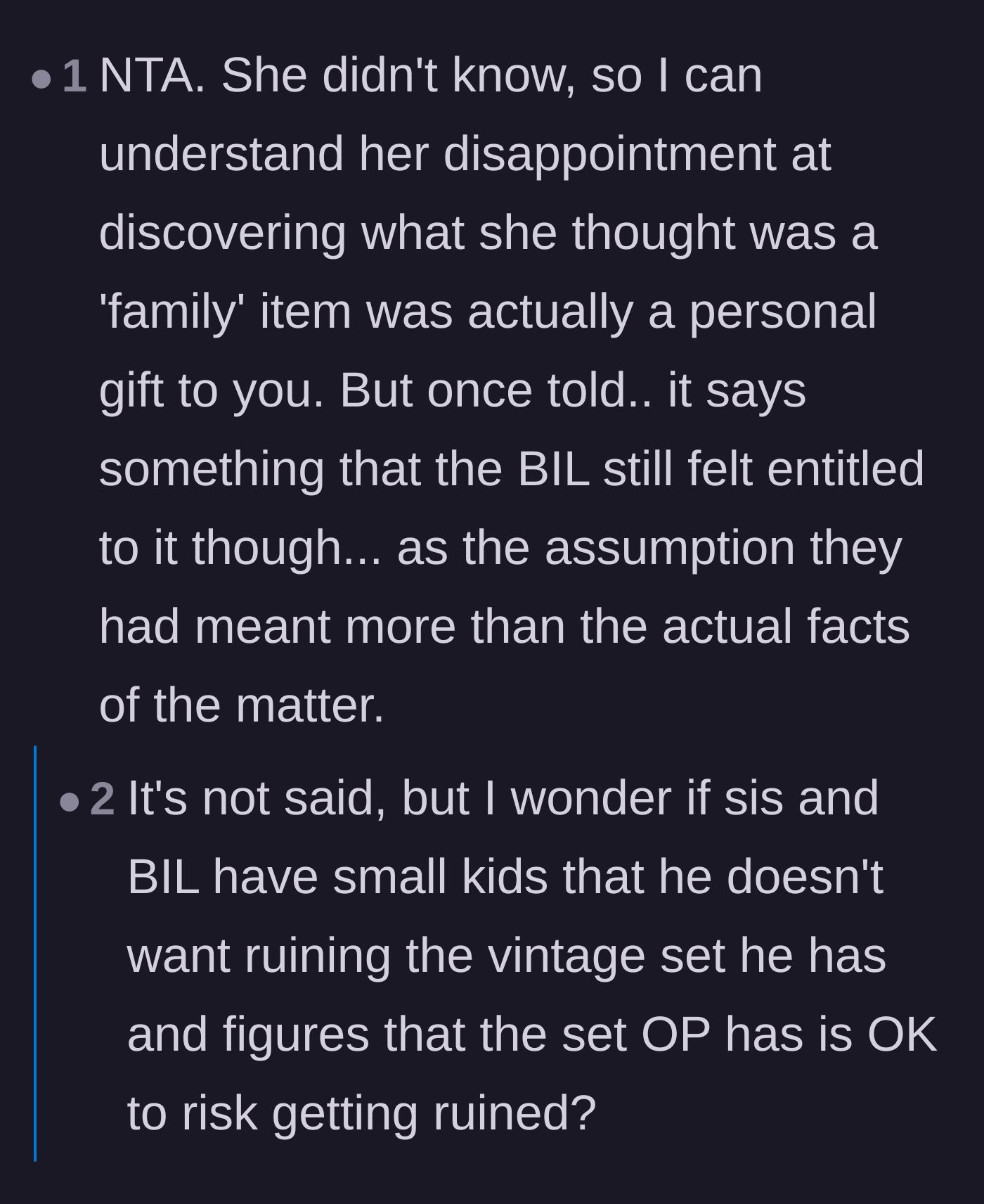Comment thread 3 - A theory that the brother-in-law wanted to use the author's nativity set as a decoy for his kids to break.