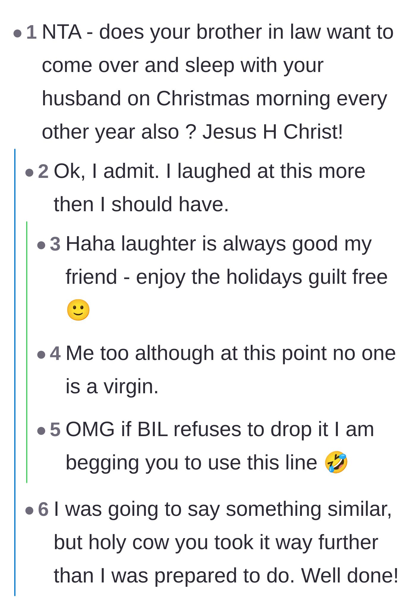 Comment thread 4 - A hilariously extreme commenter asking if the brother-in-law also expects to share the author's husband.