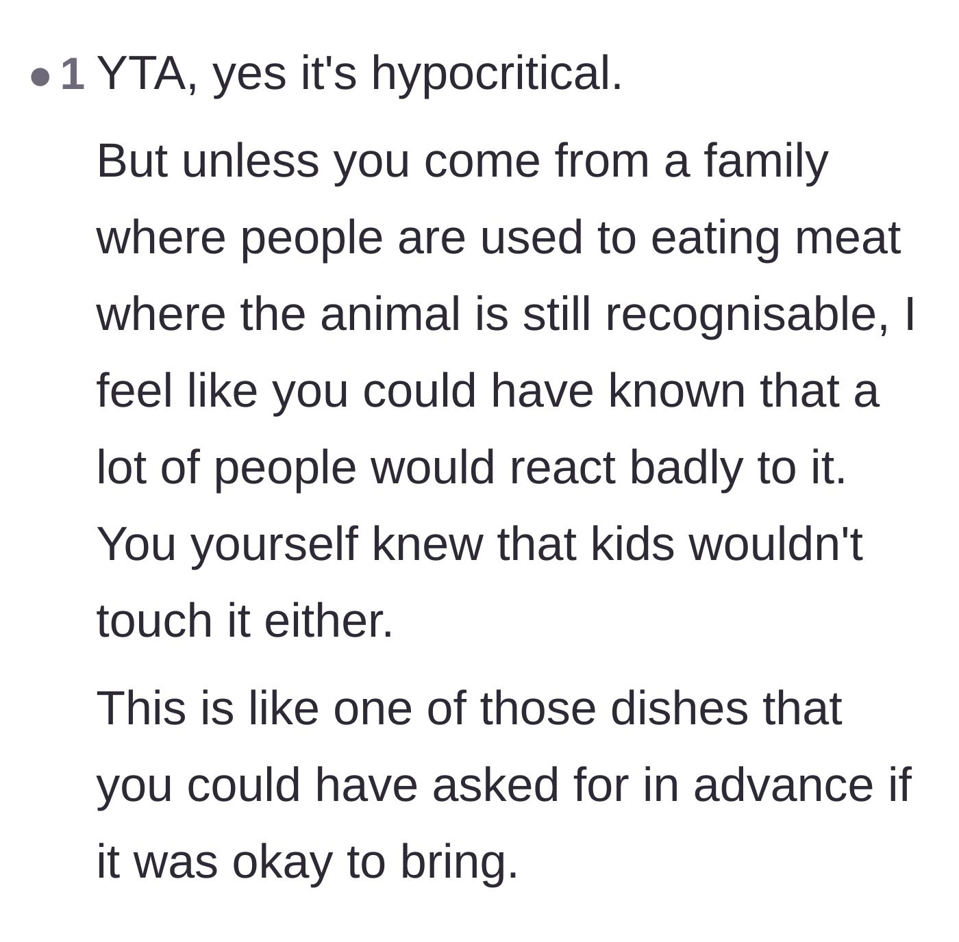 Comment thread pointing out that the cook should have asked in advance instead of traumatizing the guests.