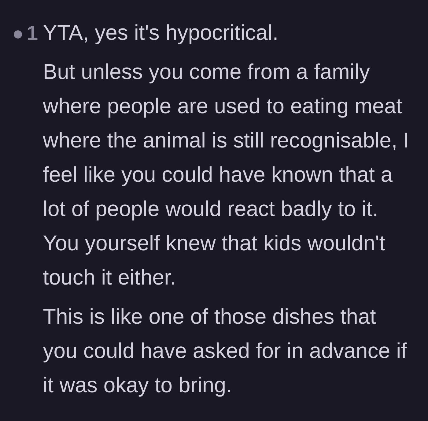 Comment thread pointing out that the cook should have asked in advance instead of traumatizing the guests.