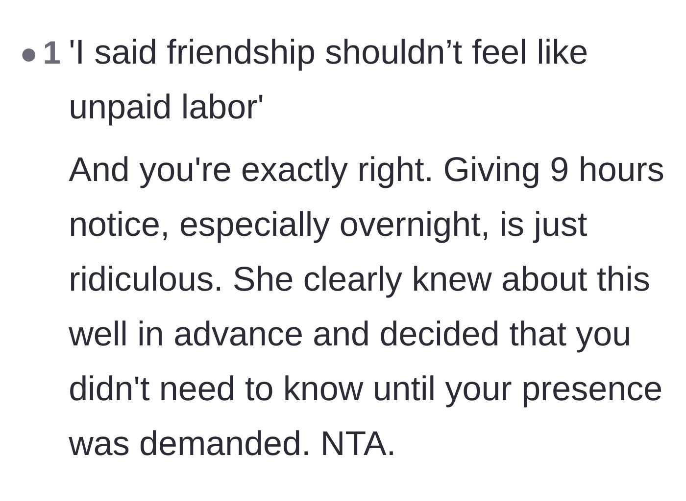 Comment thread 1 - Pointing out the absurdity of giving nine hours of overnight notice for a shift.