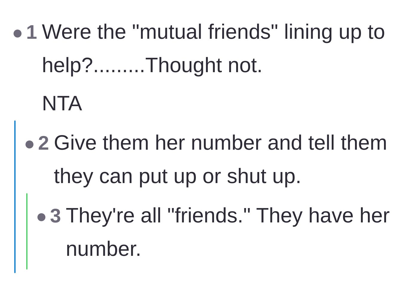 Comment thread 2 - Calling out the mutual friends who offer criticism but no actual labor.