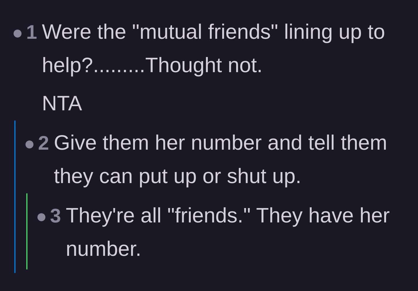 Comment thread 2 - Calling out the mutual friends who offer criticism but no actual labor.