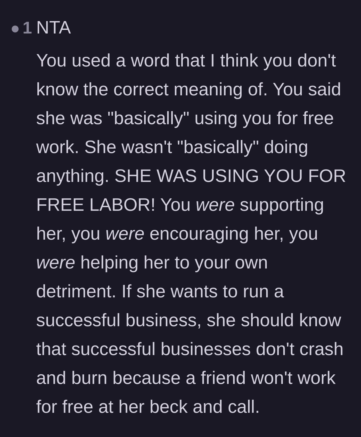 Comment thread 5 - Arguing that a viable business shouldn't collapse just because a friend refuses to work for free.