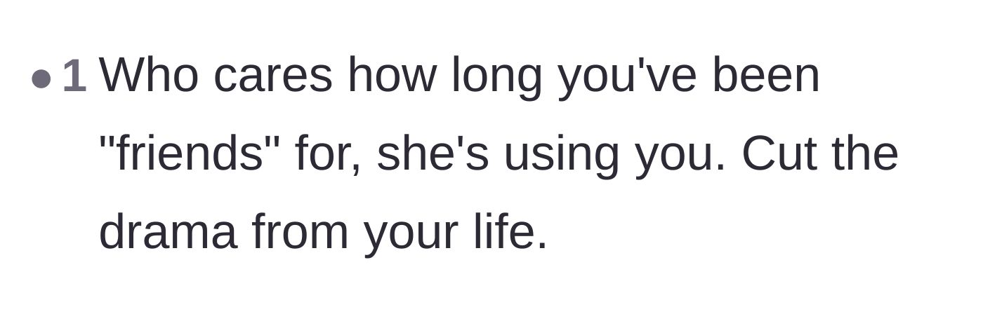 Comment thread 6 - Advising to cut ties regardless of the friendship's history.