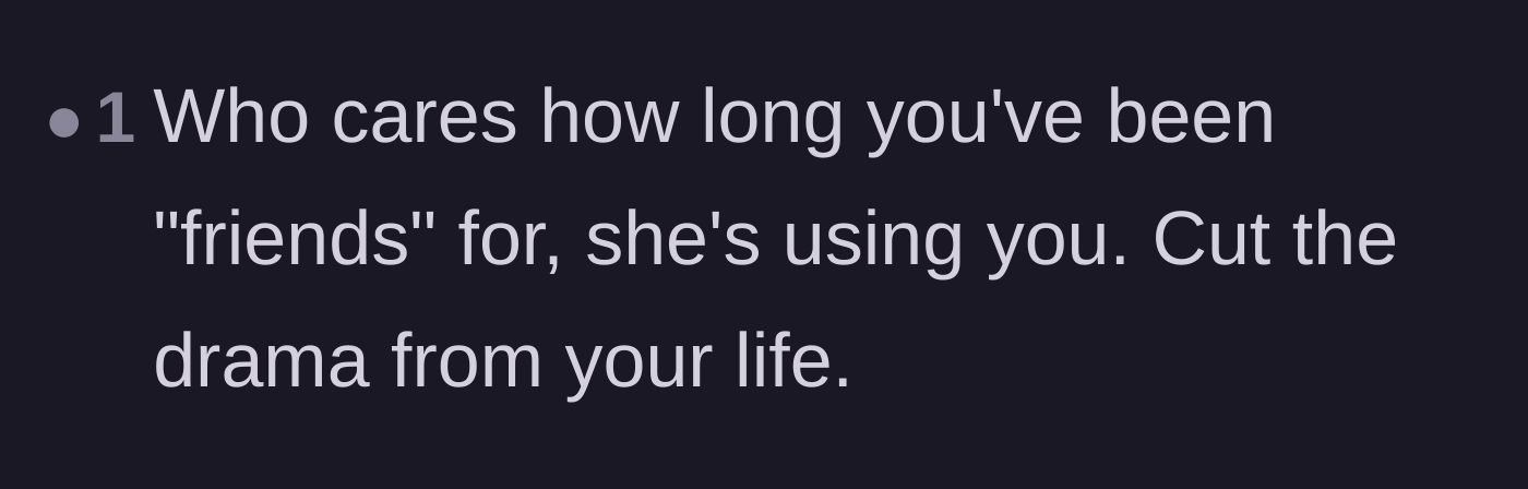 Comment thread 6 - Advising to cut ties regardless of the friendship's history.
