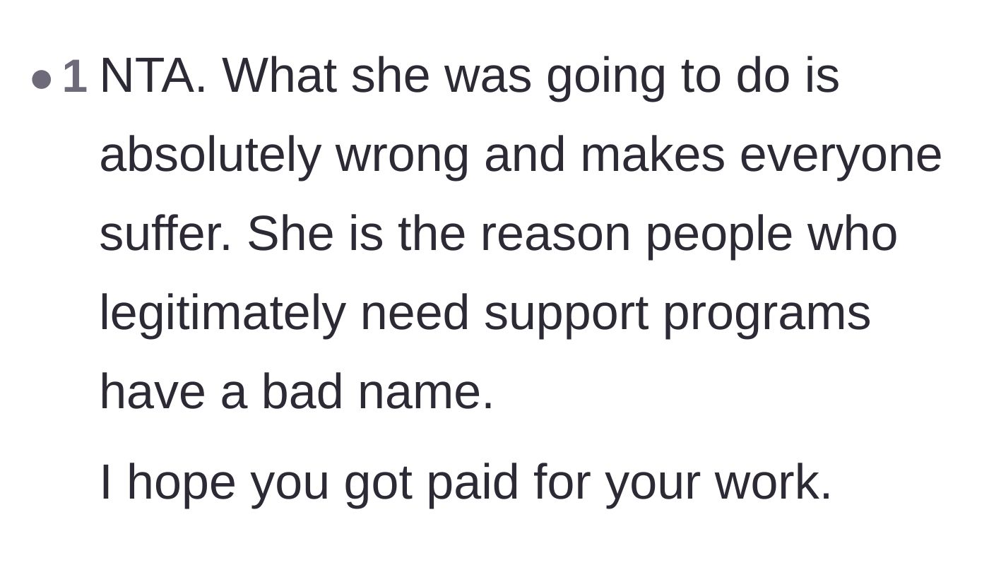 Comment thread 2 - A comment pointing out how benefit fraud harms people who actually need support programs.