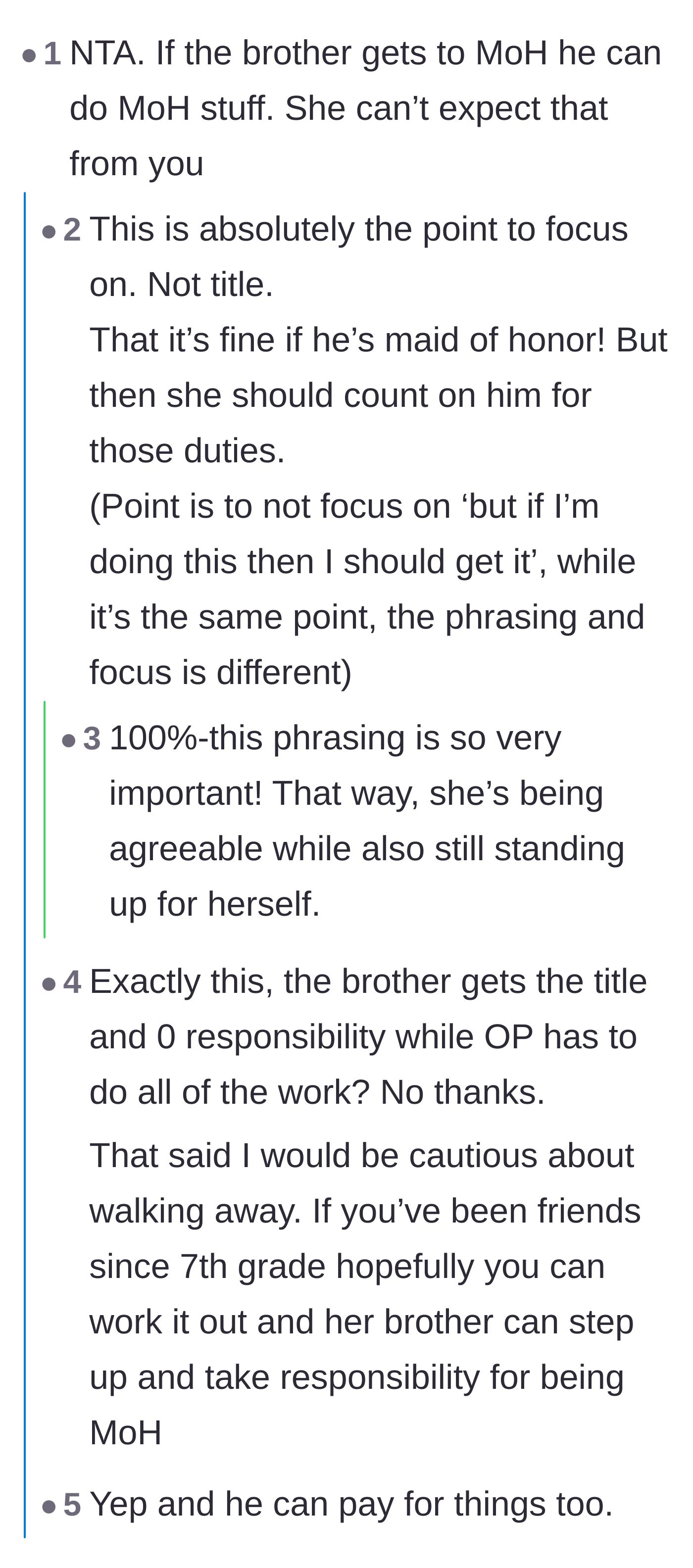 Comment thread 2 - Advice suggesting the author shouldn't focus on the title, but simply refuse to do the duties assigned to the brother.