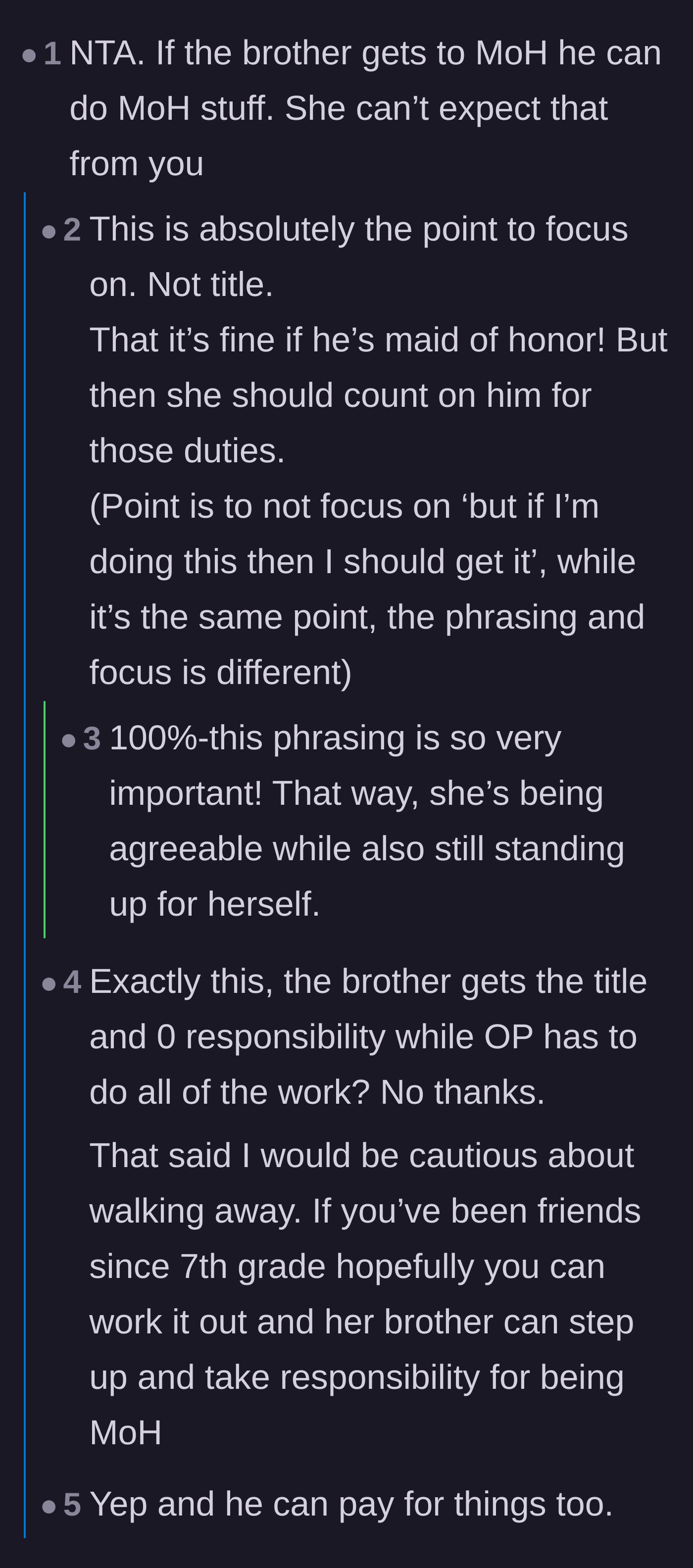 Comment thread 2 - Advice suggesting the author shouldn't focus on the title, but simply refuse to do the duties assigned to the brother.