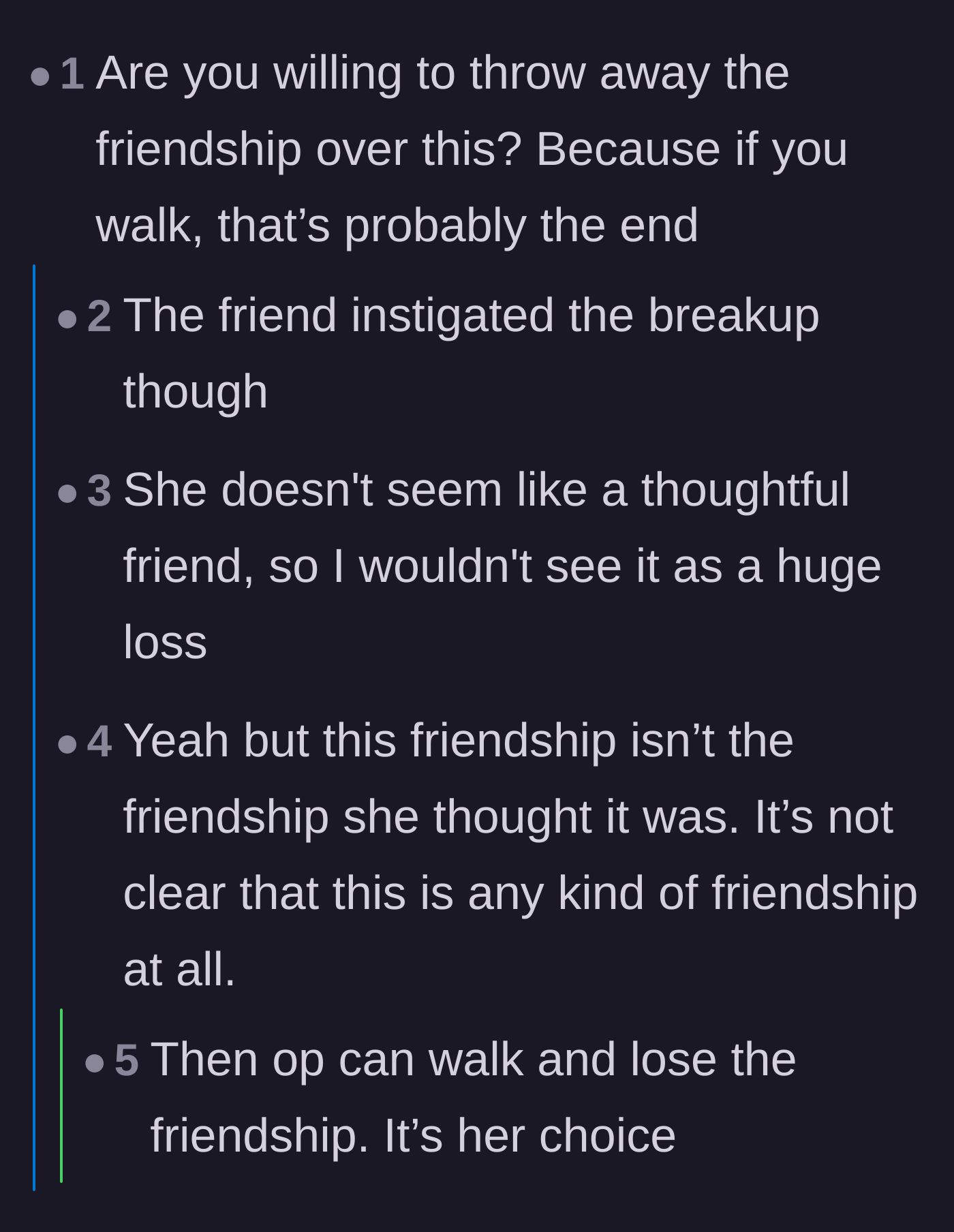 Comment thread 3 - A debate about whether this disagreement is worth throwing away a long-term friendship.