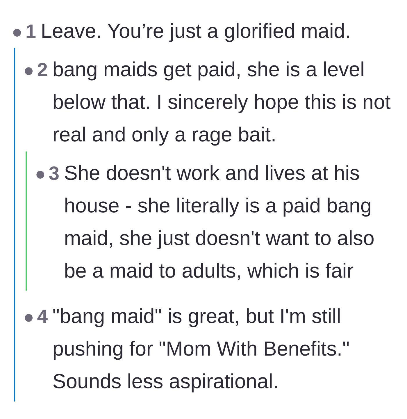 Comment thread 2 - A debate over the exact terminology for her unpaid labor and the brutal reality of her role