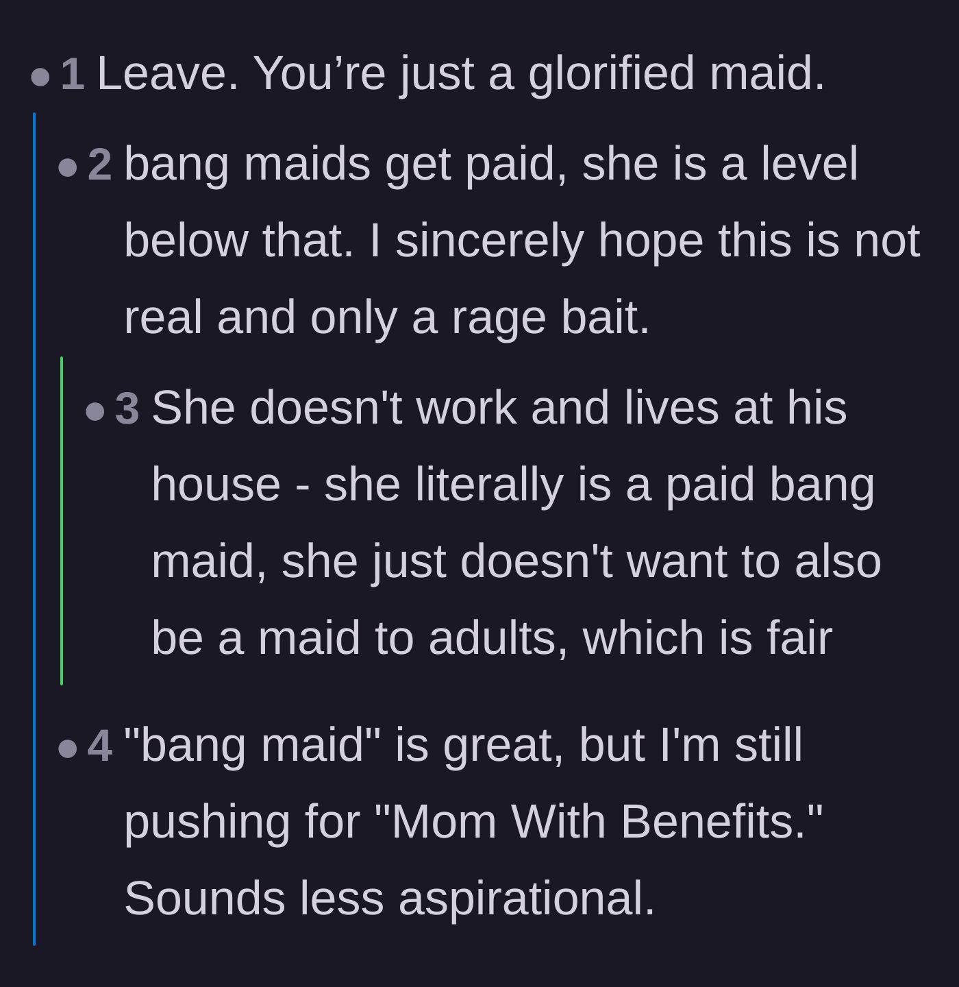 Comment thread 2 - A debate over the exact terminology for her unpaid labor and the brutal reality of her role