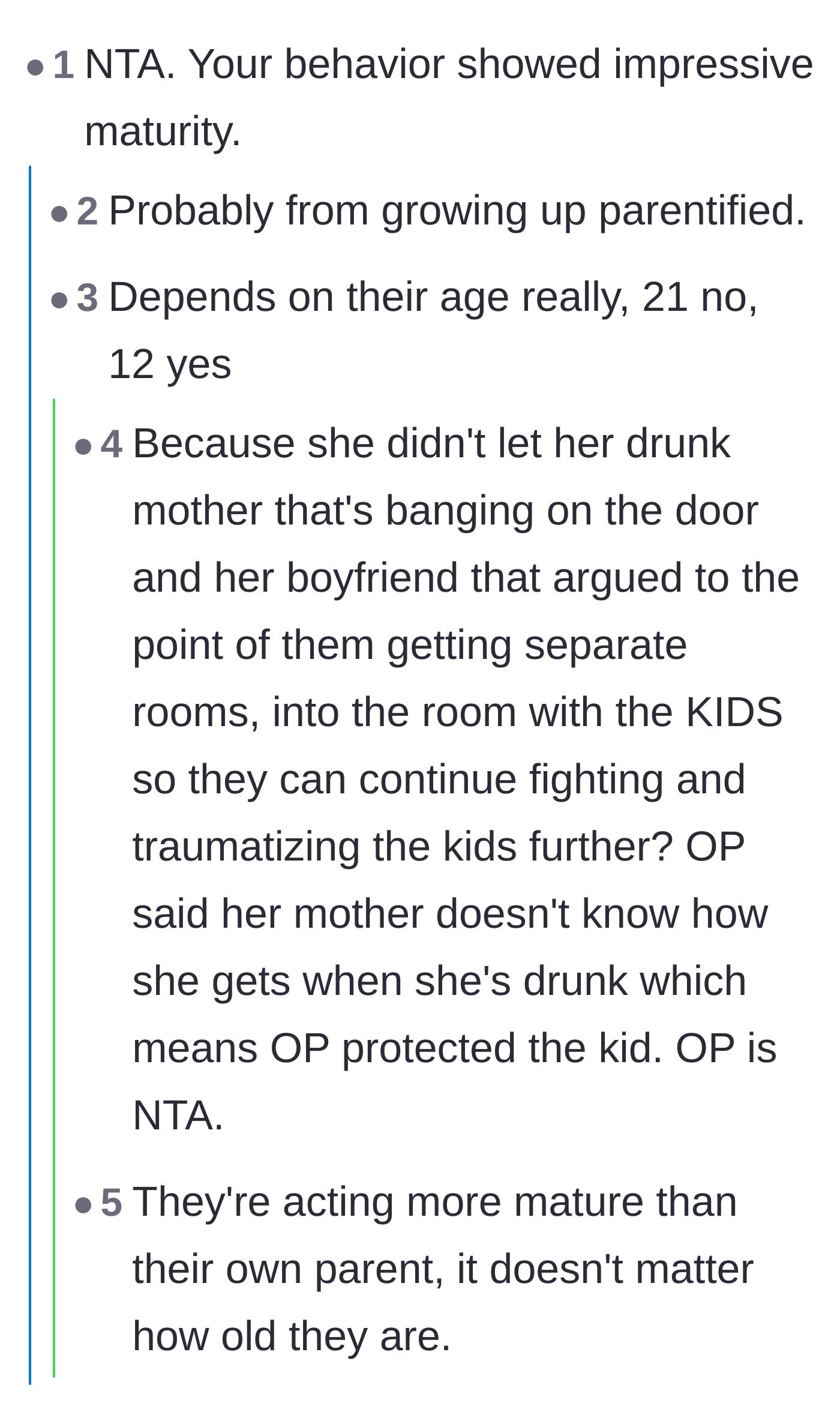 Comment thread 1 - Discussion on the main character's impressive maturity and the tragic reality of being parentified.