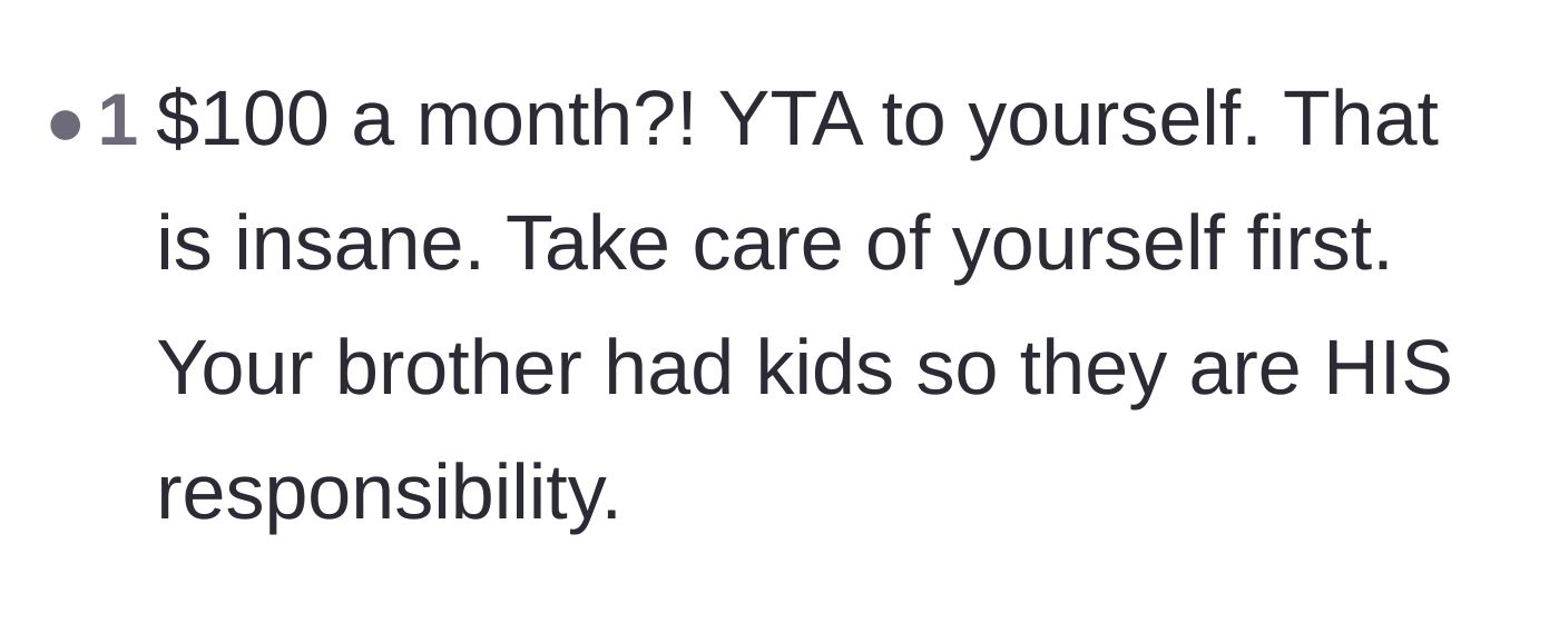 Comment thread 6 - Tough love declaring the sister is at fault for neglecting her own well-being.