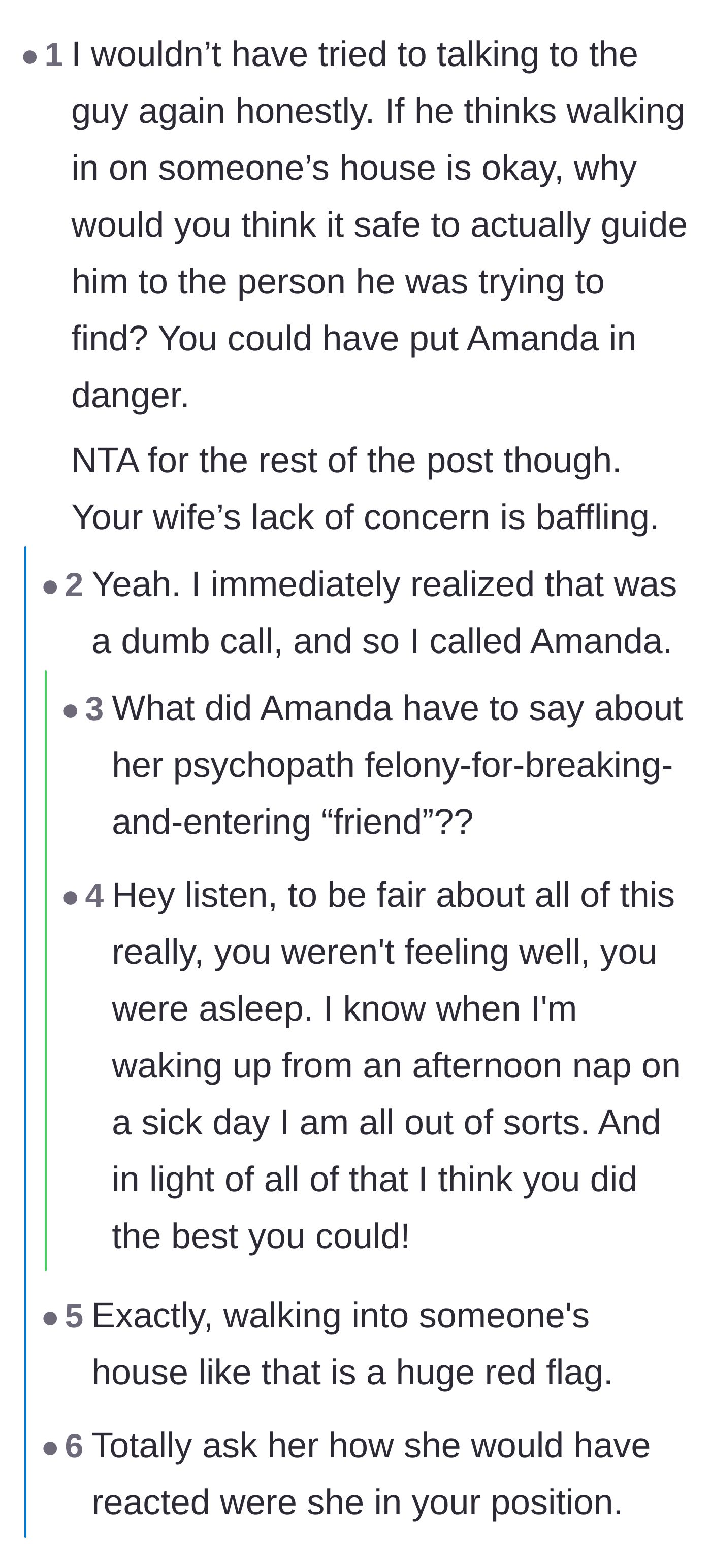 Comment thread 2 - Discussion on the wife's baffling lack of concern and the chilling confirmation that the intruder never visited the neighbor.