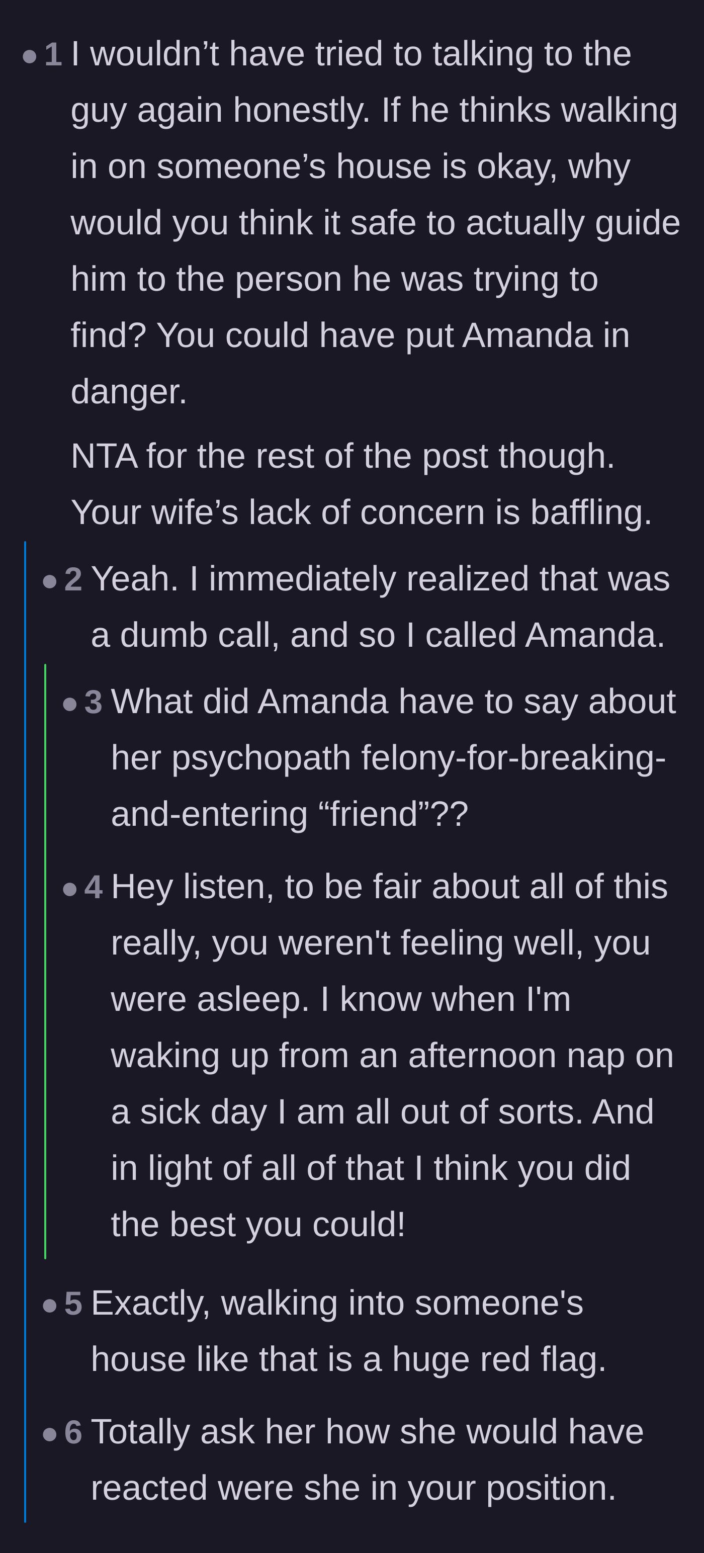 Comment thread 2 - Discussion on the wife's baffling lack of concern and the chilling confirmation that the intruder never visited the neighbor.