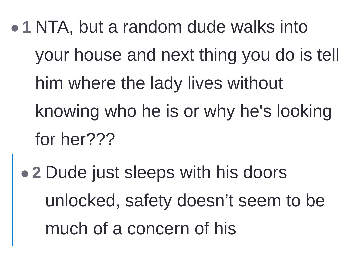 Comment thread 3 - Criticism of the homeowner's careless home security habits and unlocked doors.