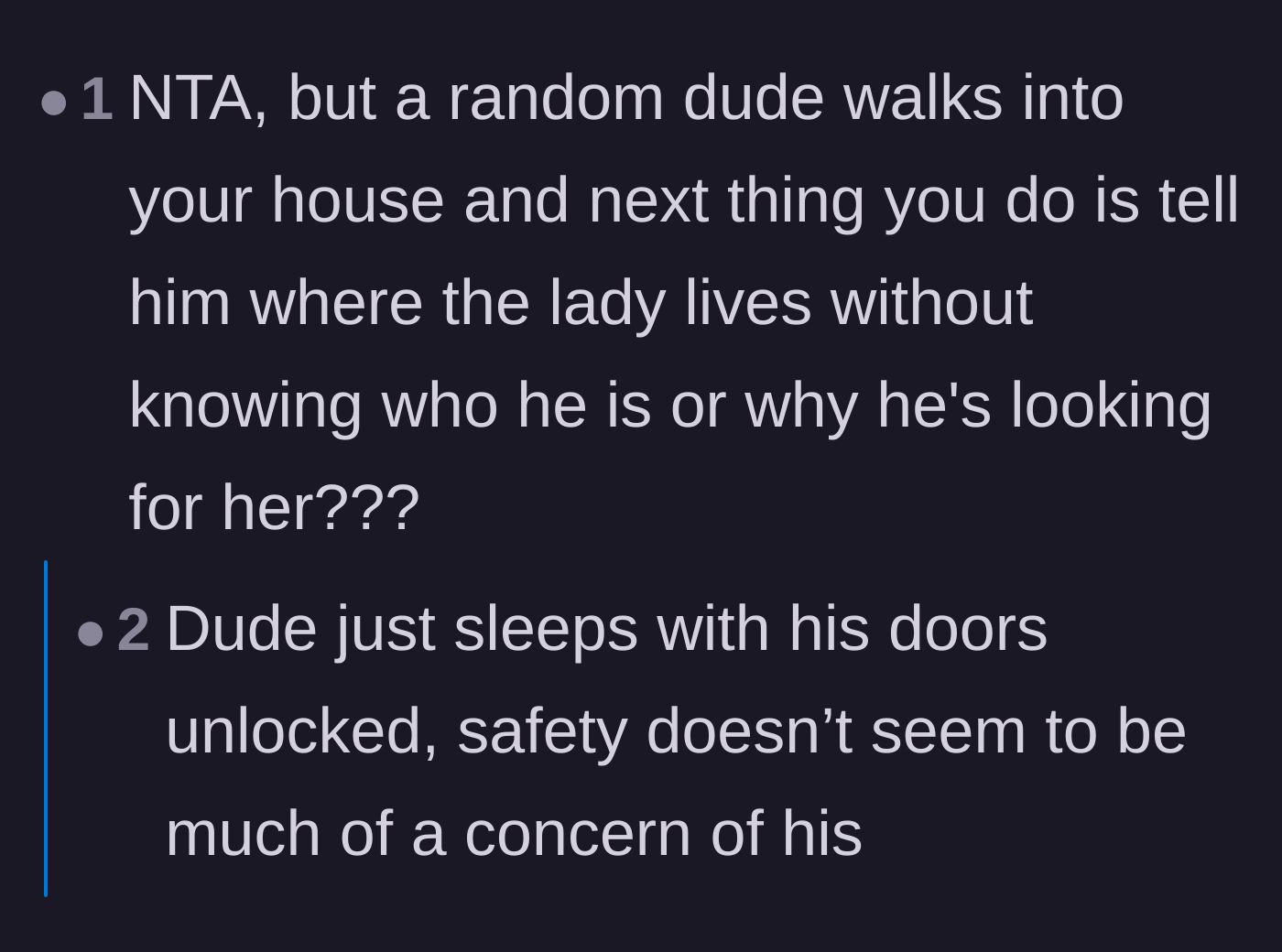 Comment thread 3 - Criticism of the homeowner's careless home security habits and unlocked doors.