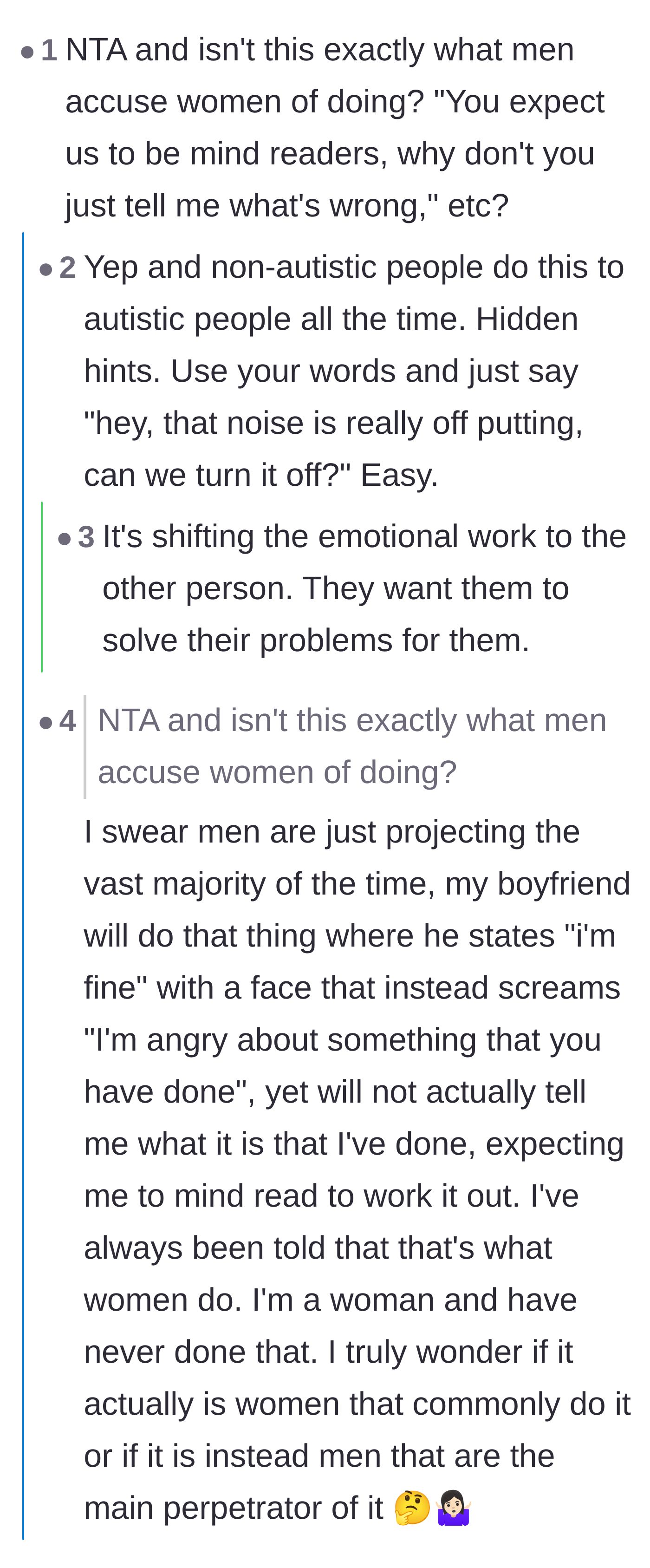 Comment thread 3 - A deep dive into how expecting your partner to read your mind unfairly shifts the emotional labor onto them.