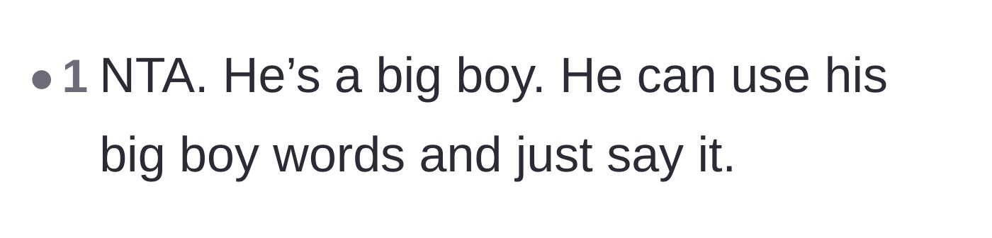 Comment thread 4 - A short and sweet declaration that the husband needs to communicate like an adult.