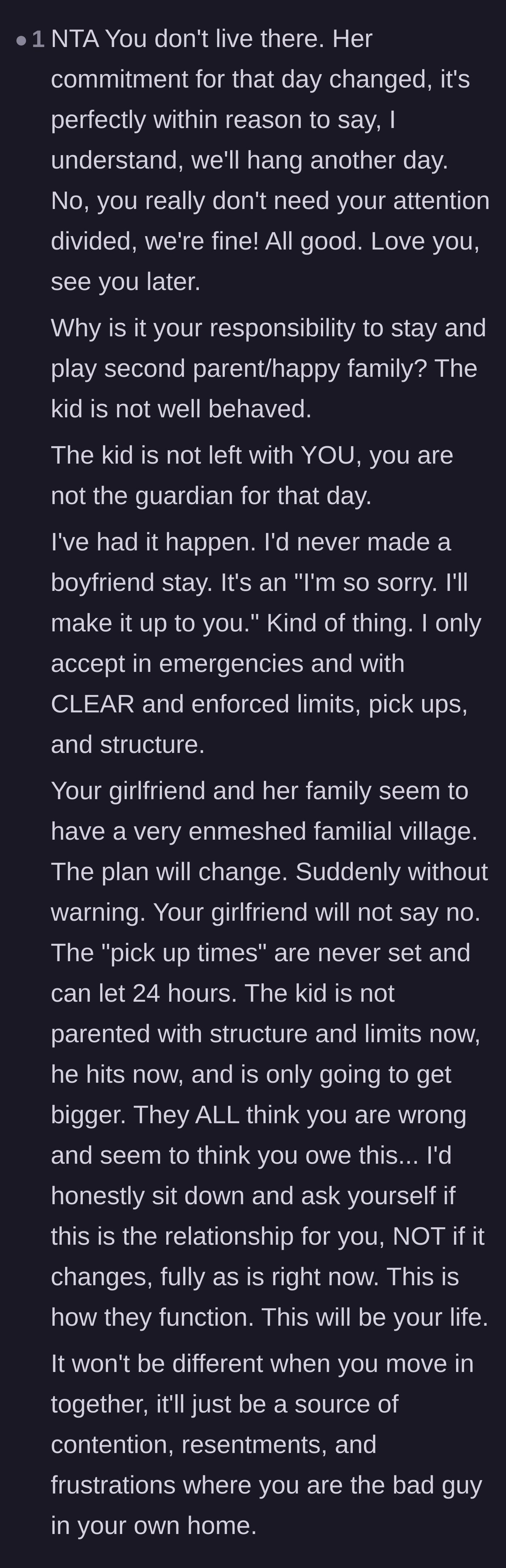 Comment thread 5 - A strong reminder that the narrator is not a parent or guardian and has zero obligation to stay for a forced family dynamic.