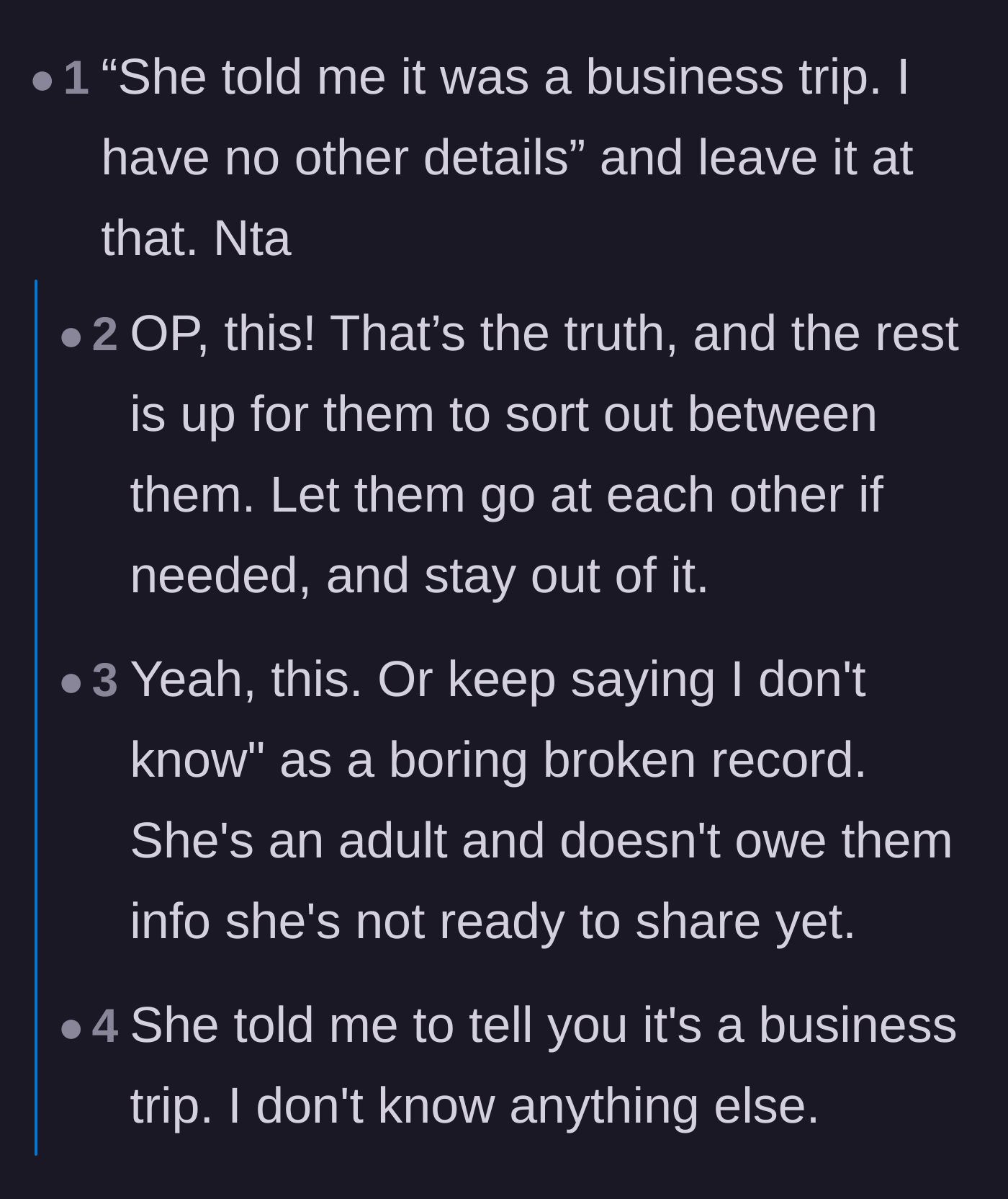 Comment thread 2 - Advice on using a bland, repetitive response to shift the burden back to where it belongs.