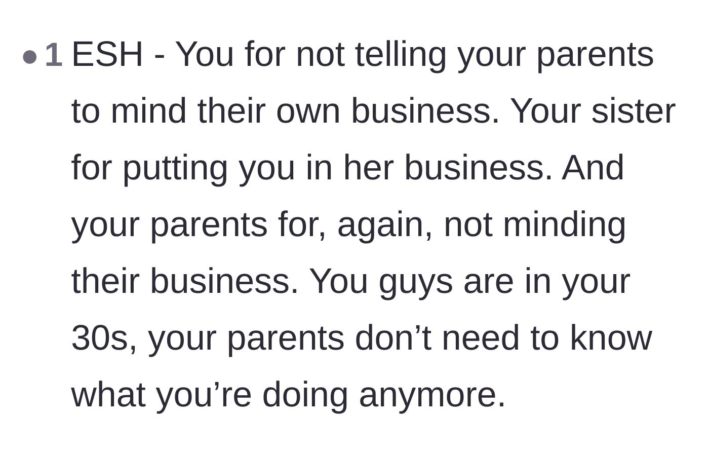 Comment thread 3 - A tough-love take calling out the entire family for forgetting they are adults in their thirties.