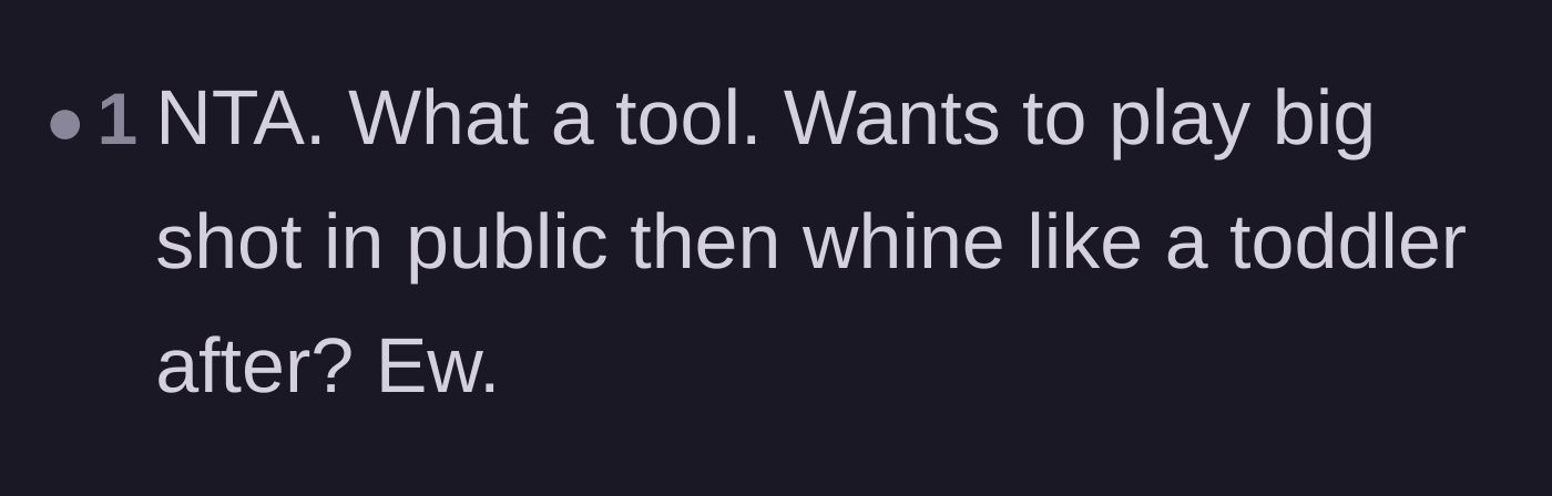 Comment thread 6 - A blunt summary calling out the brother-in-law for acting like a big shot in public but whining in private.