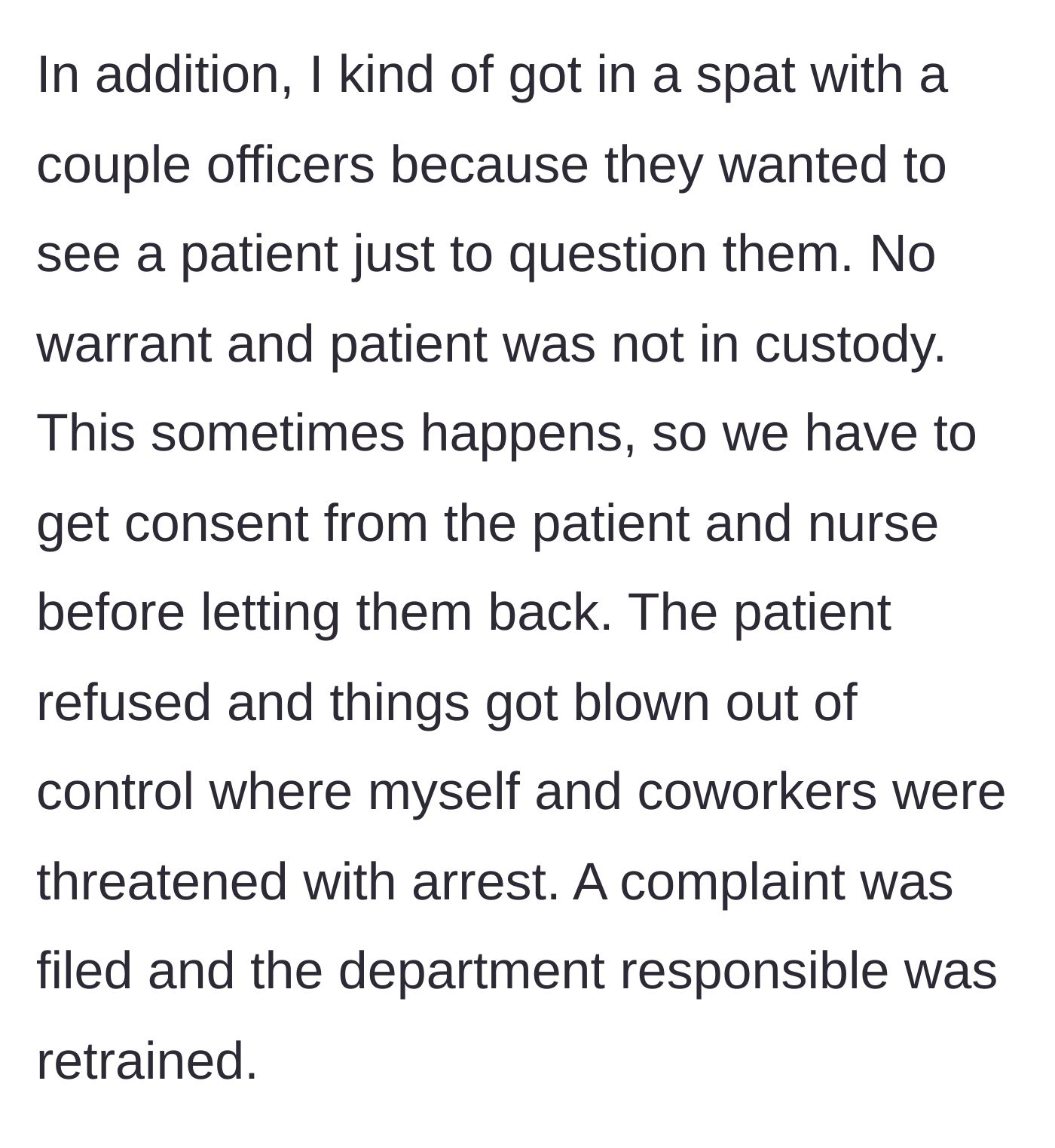 Story part 3 - A tense standoff occurs when officers without a warrant threaten to arrest hospital staff.