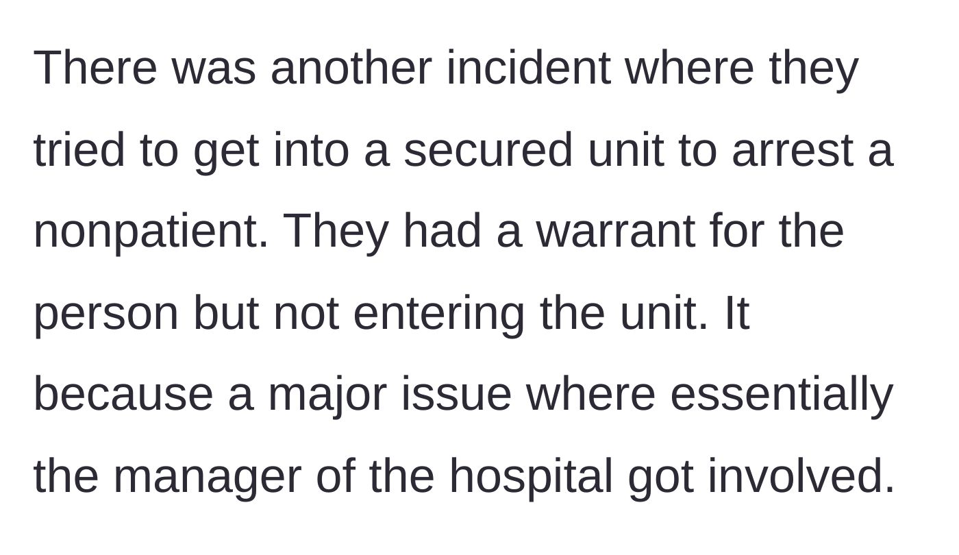 Story part 4 - Officers attempt to breach a secured hospital unit without the proper warrant.