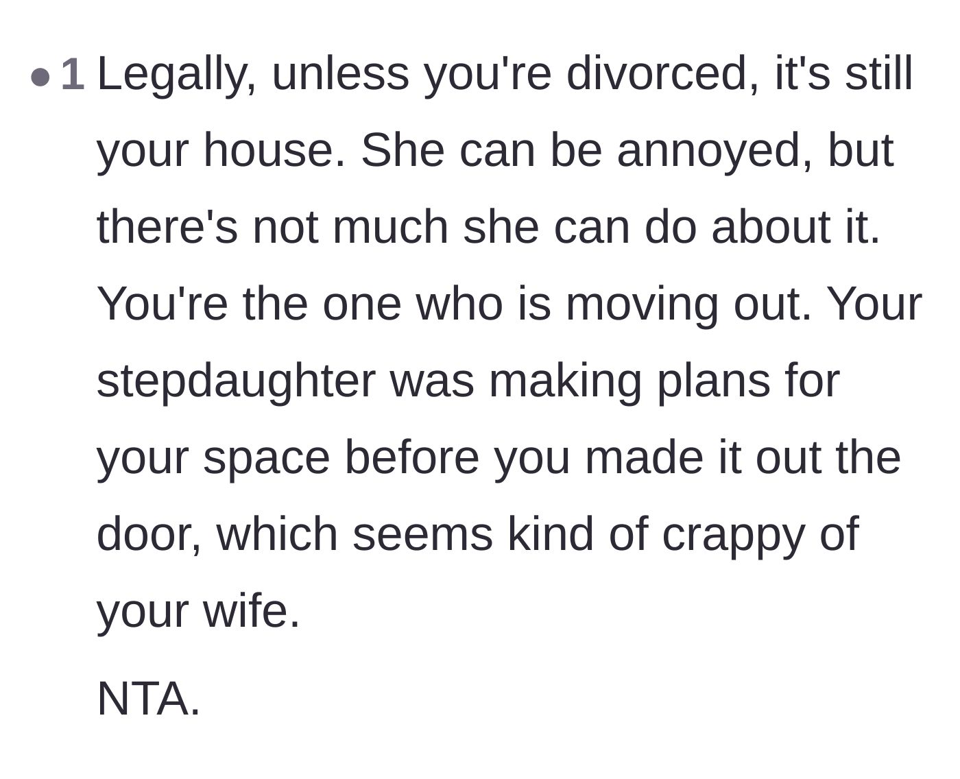 Comment thread 2 - A user pointing out the legal reality that the house still belongs to the husband until the divorce is finalized.