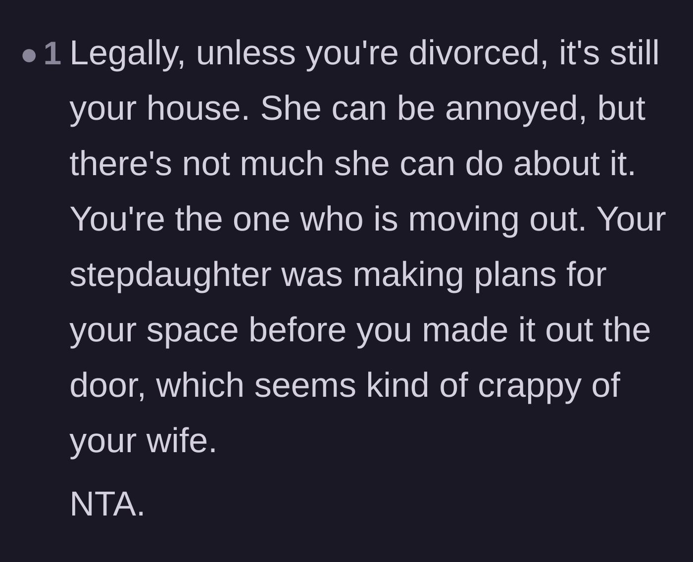 Comment thread 2 - A user pointing out the legal reality that the house still belongs to the husband until the divorce is finalized.