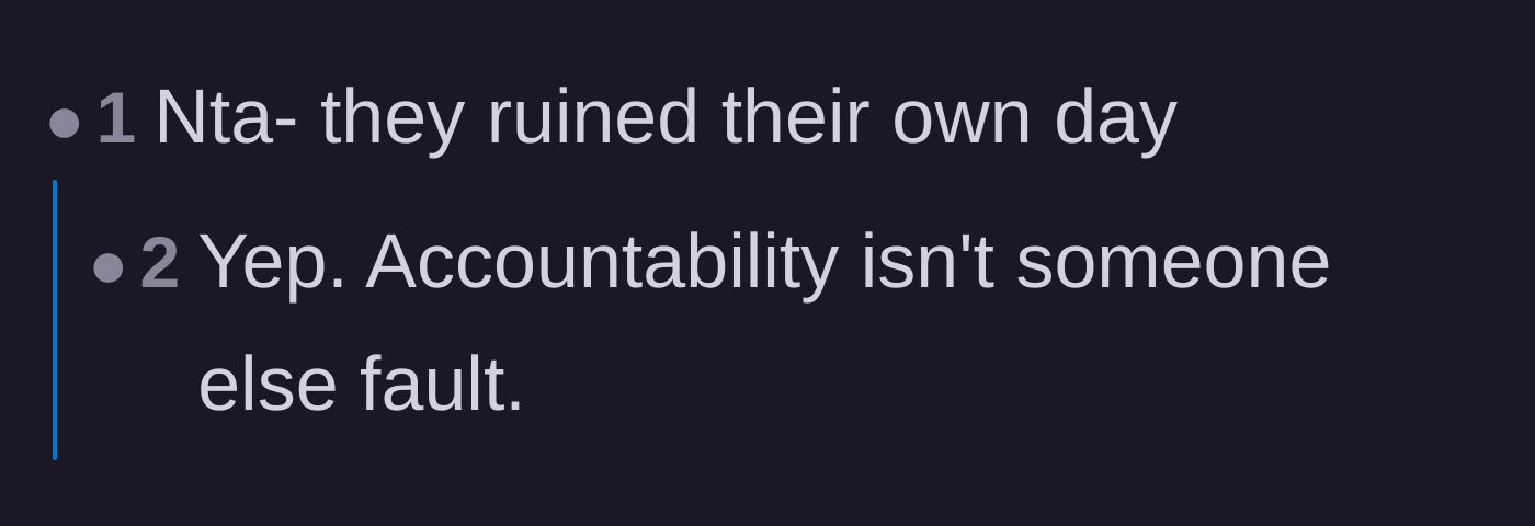 Comment thread 1 - A discussion on how the grandmother's refusal to take accountability is what actually ruined her day.