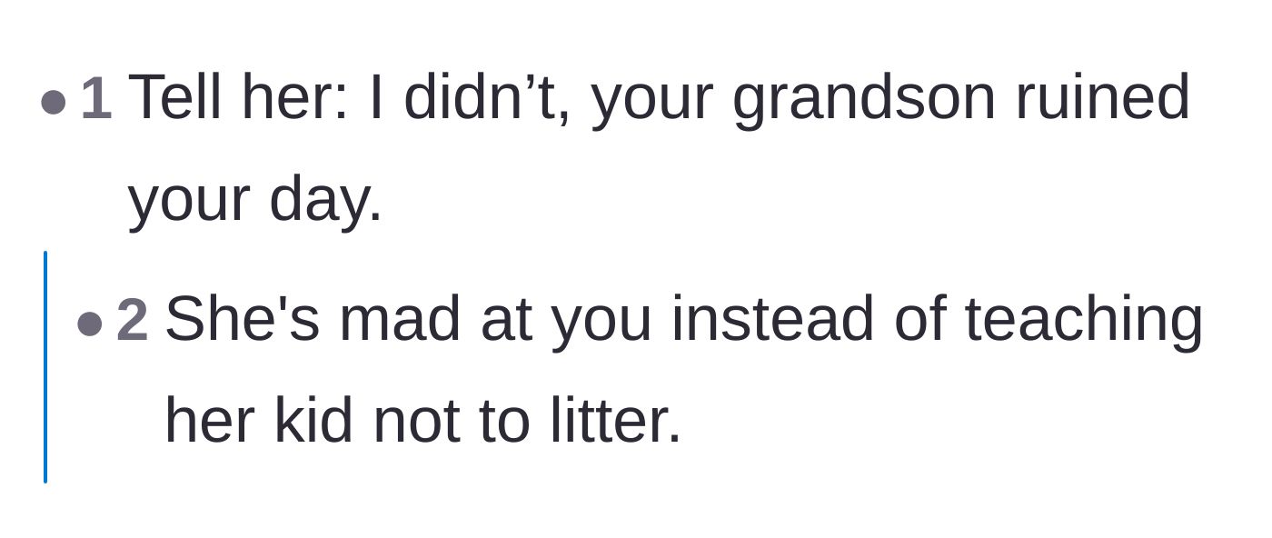 Comment thread 2 - A critique of the grandmother misplacing her anger onto a stranger instead of parenting her grandson.