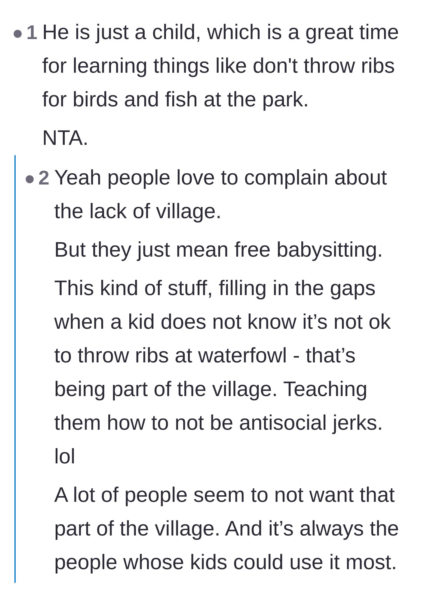 Comment thread 4 - A deep dive into the hypocrisy of parents who want a 'village' for babysitting but reject it for discipline.