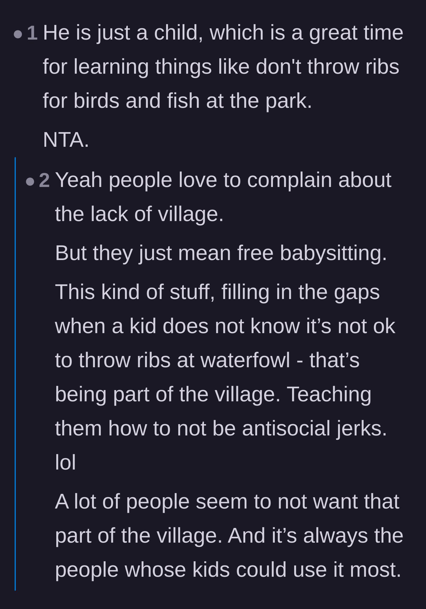 Comment thread 4 - A deep dive into the hypocrisy of parents who want a 'village' for babysitting but reject it for discipline.