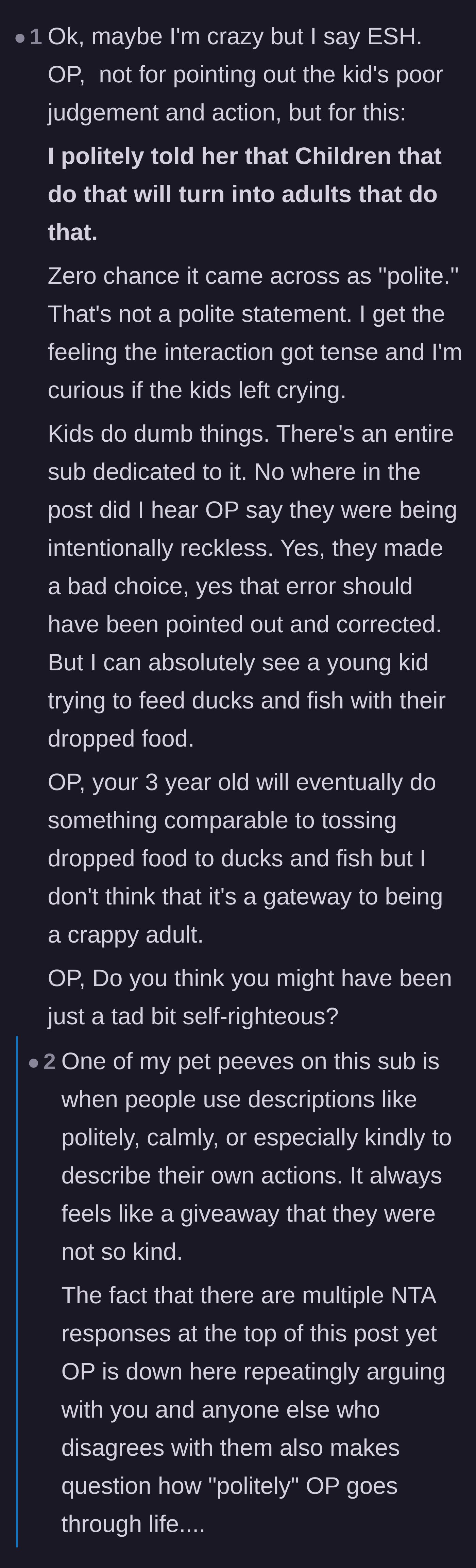 Comment thread 6 - A skeptical pushback questioning if the narrator was actually as polite as they claimed during the confrontation.
