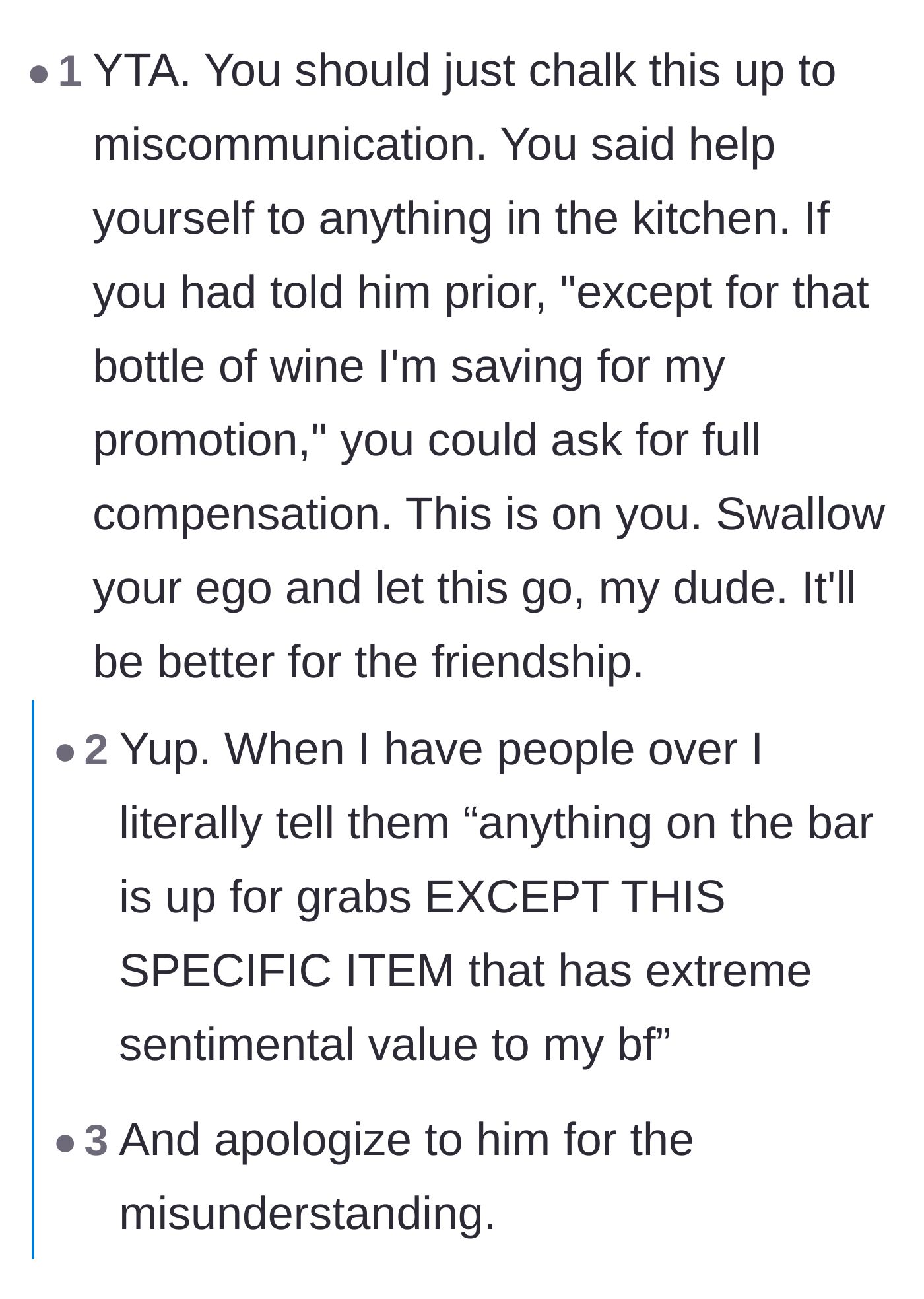 Comment thread 2 - Advice suggesting the host should swallow her pride, accept the miscommunication, and apologize to save the friendship.