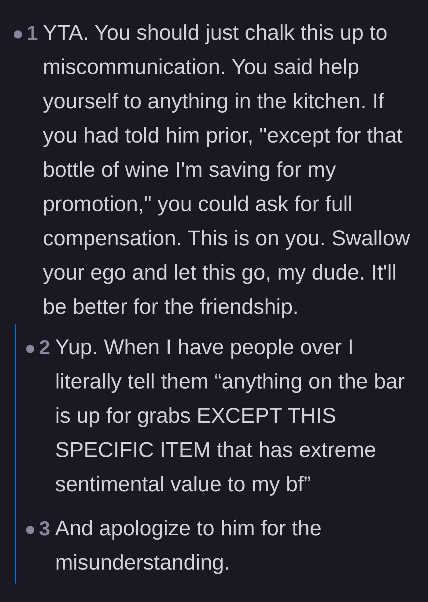 Comment thread 2 - Advice suggesting the host should swallow her pride, accept the miscommunication, and apologize to save the friendship.