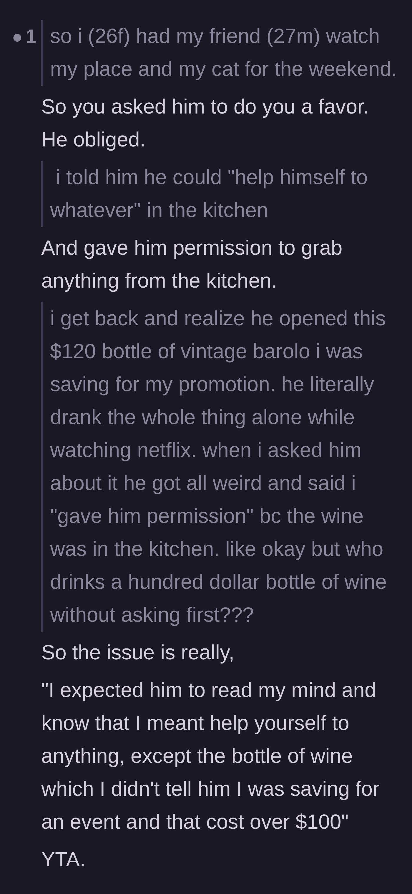 Comment thread 4 - A step-by-step breakdown of the host's logic, highlighting her unreasonable expectation of mind-reading.