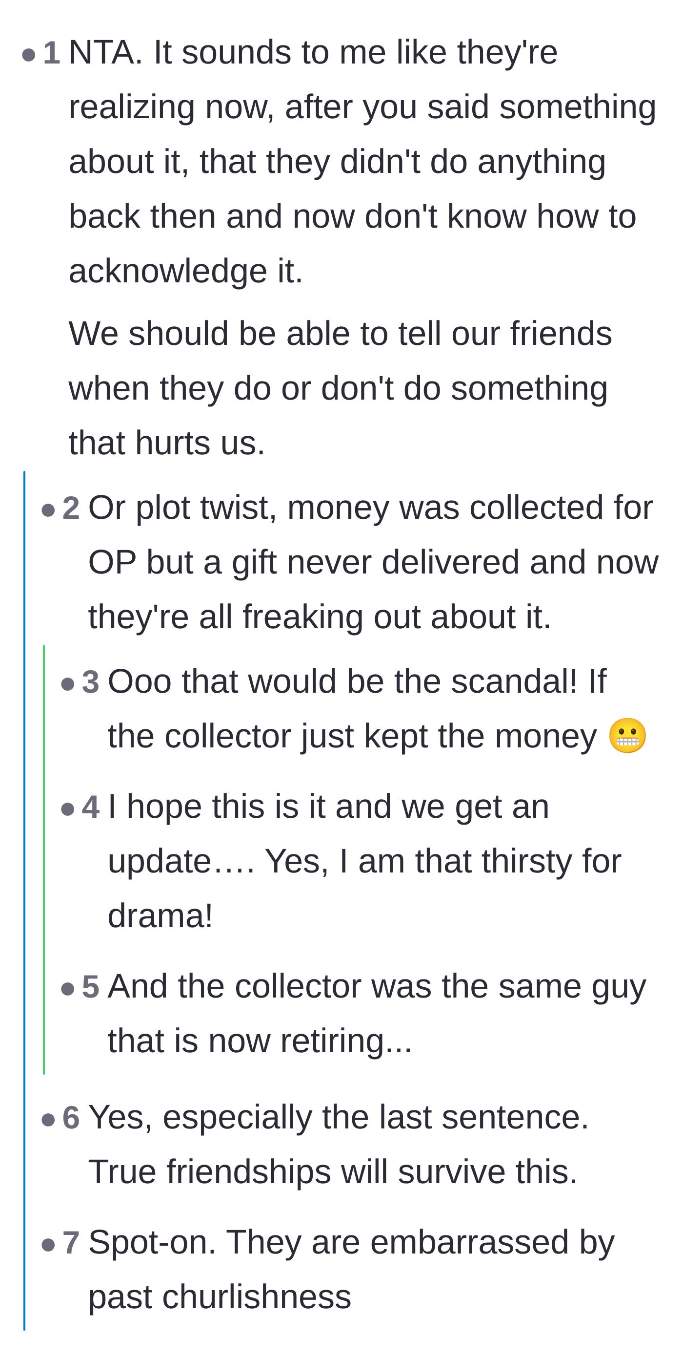 Comment thread 2 - Speculation that the friends are either deeply embarrassed by their oversight or someone pocketed the original collection money.