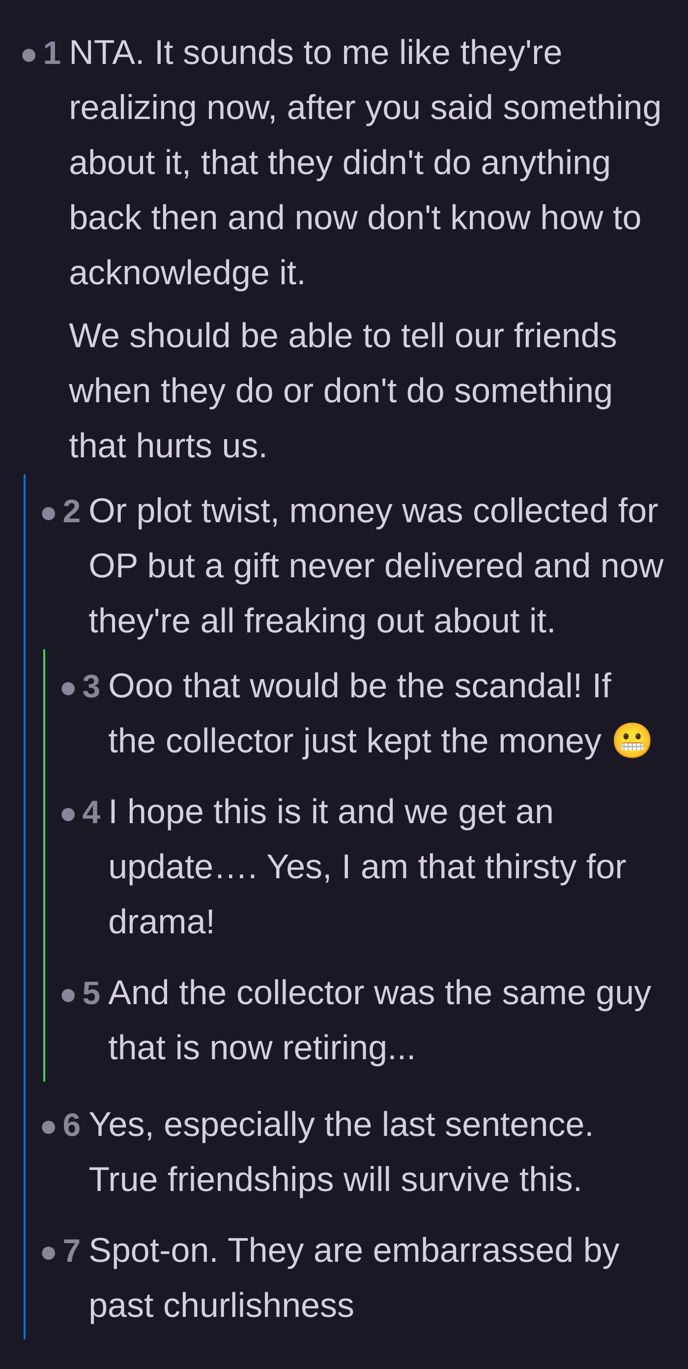 Comment thread 2 - Speculation that the friends are either deeply embarrassed by their oversight or someone pocketed the original collection money.