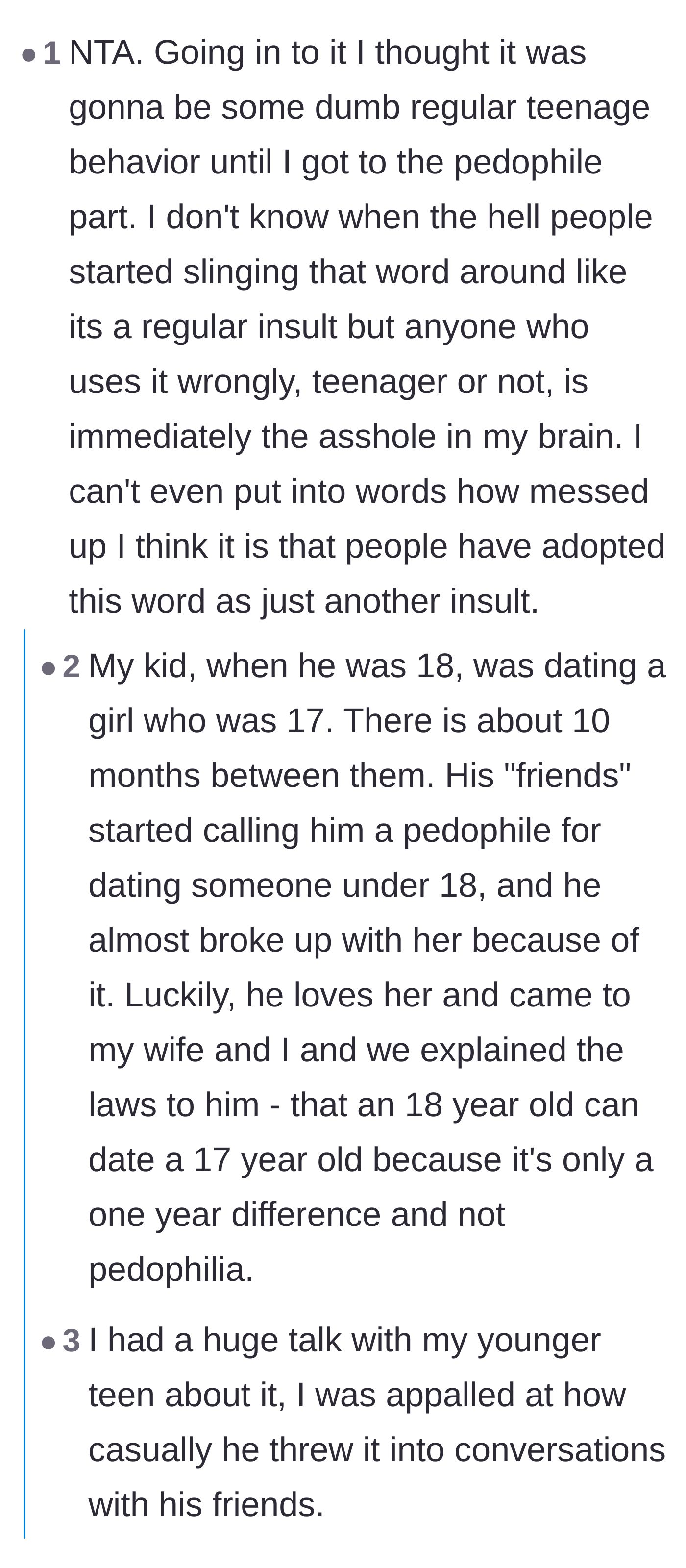 Comment thread 2 - Commenters sharing personal anecdotes about the casual and destructive misuse of severe accusations among today's teenagers.