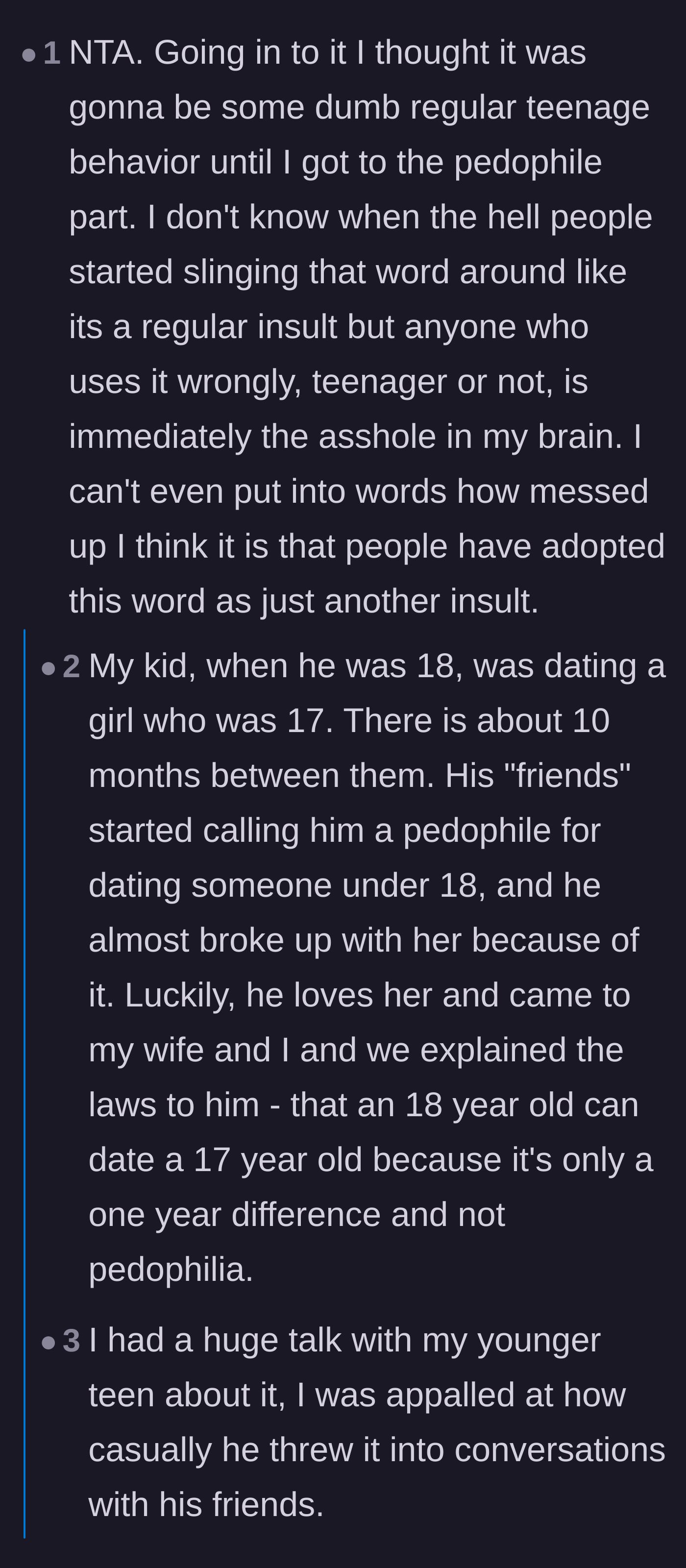Comment thread 2 - Commenters sharing personal anecdotes about the casual and destructive misuse of severe accusations among today's teenagers.