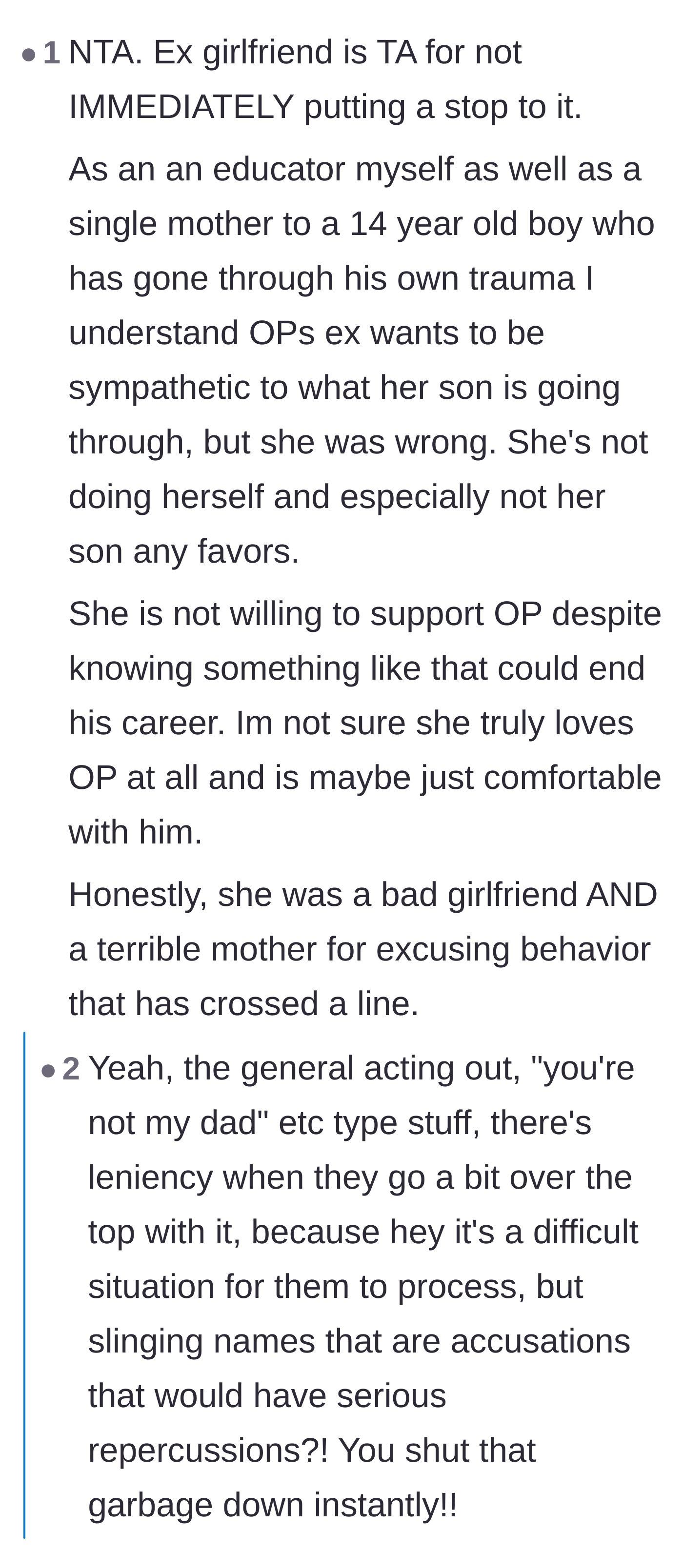 Comment thread 5 - Fellow parents and educators condemning the mother for doing her son a disservice by shielding him from the consequences of his actions.