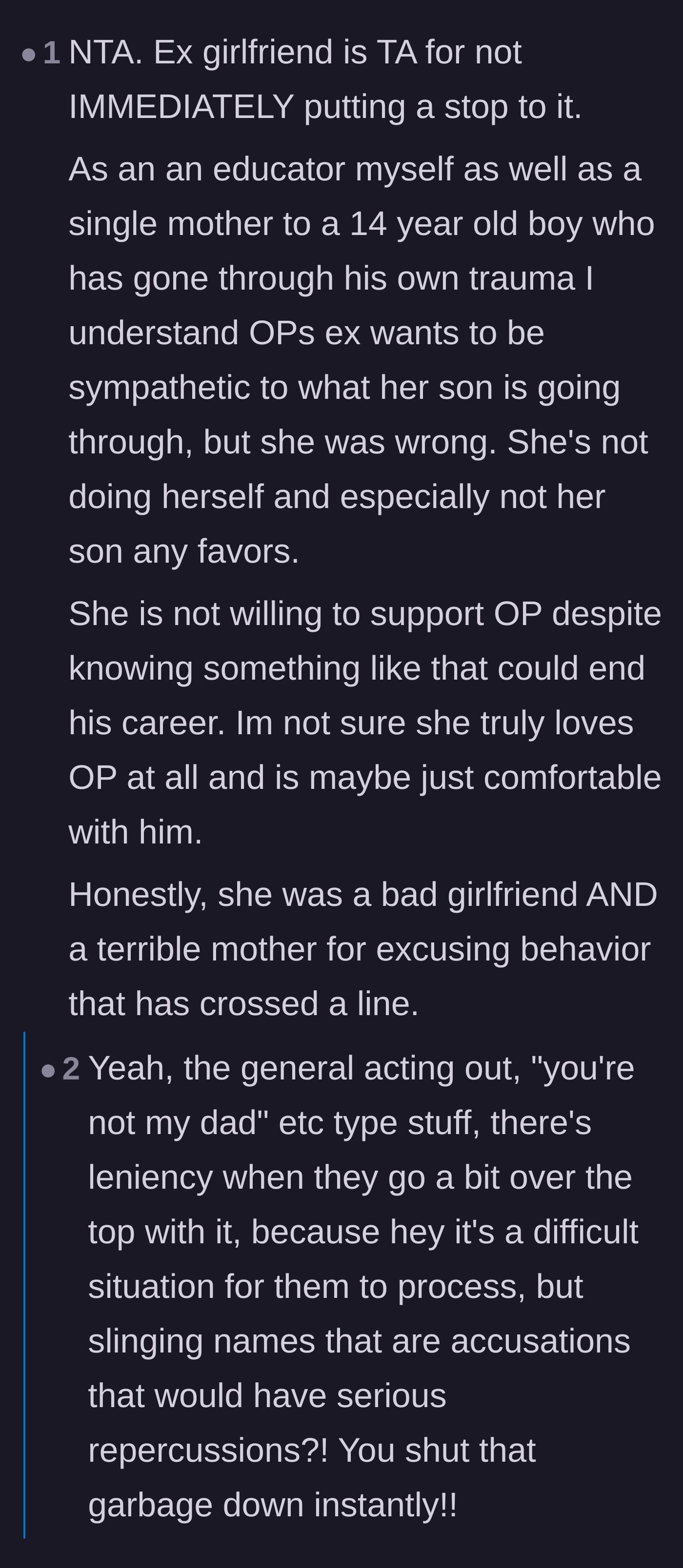 Comment thread 5 - Fellow parents and educators condemning the mother for doing her son a disservice by shielding him from the consequences of his actions.