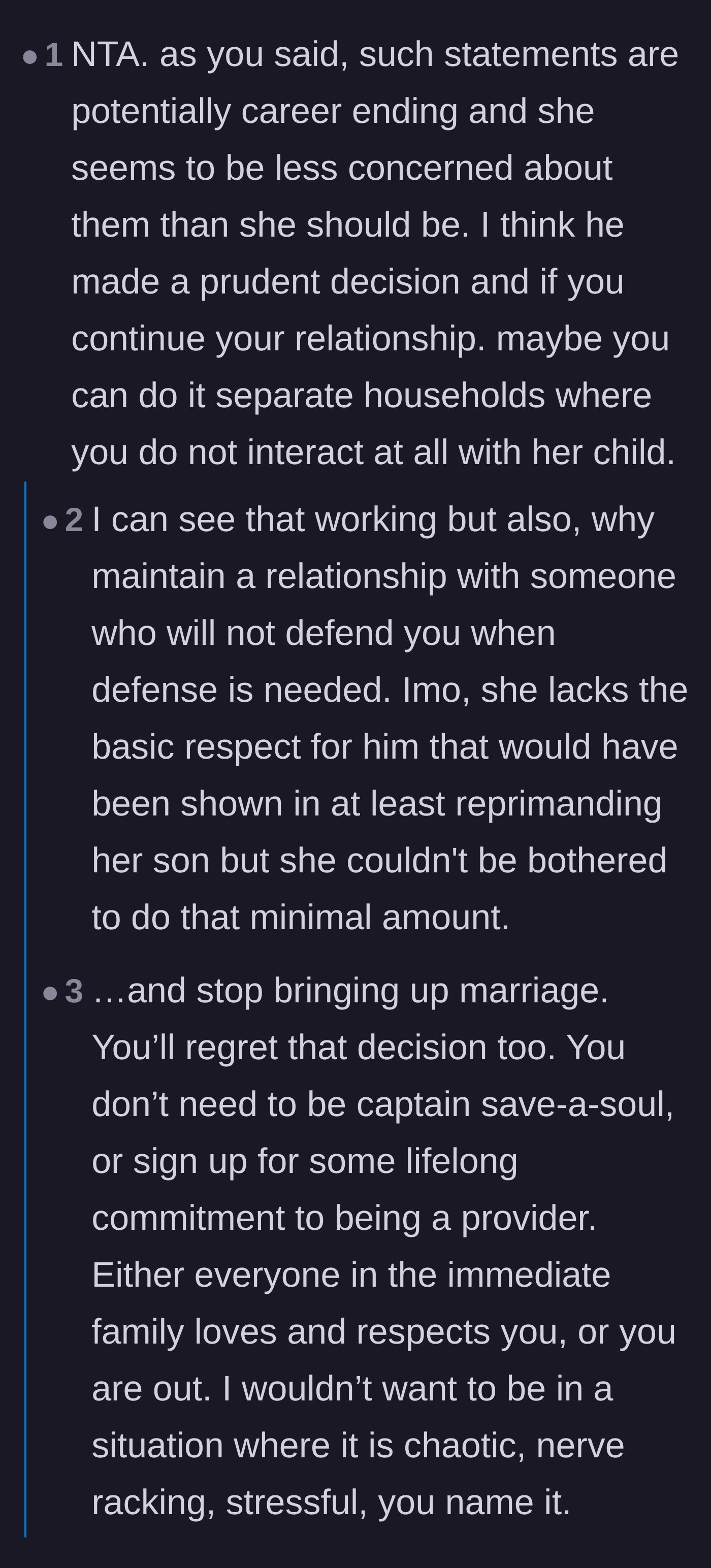 Comment thread 6 - A debate on whether the relationship could have been salvaged by living separately, ultimately concluding the lack of respect was a dealbreaker.